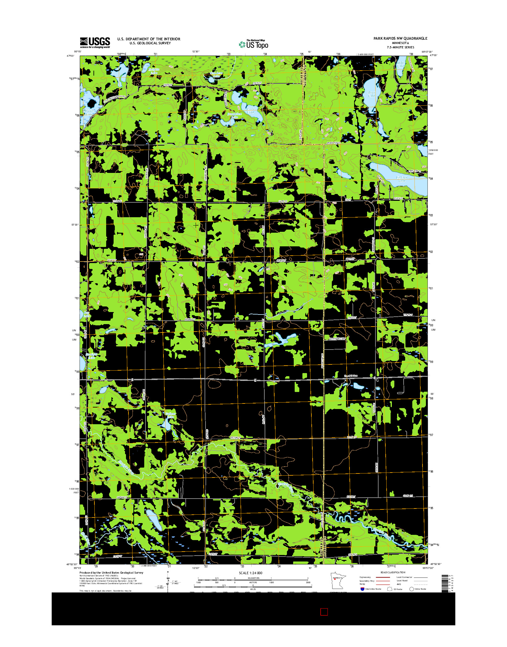 USGS US TOPO 7.5-MINUTE MAP FOR PARK RAPIDS NW, MN 2016