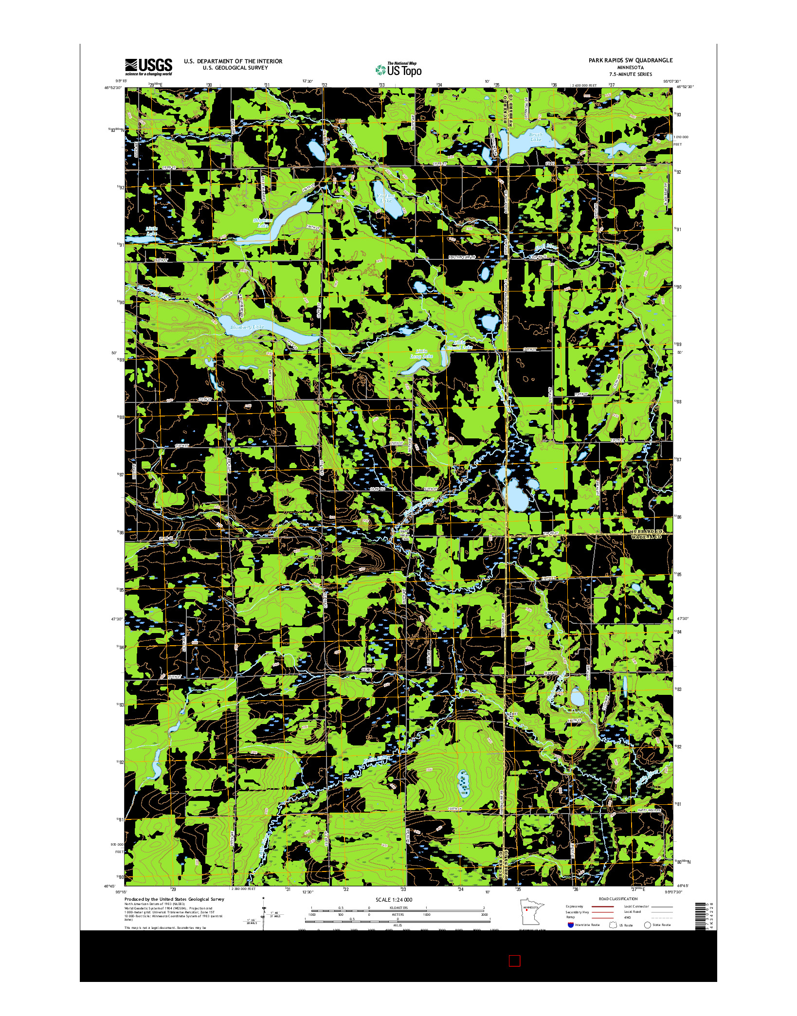 USGS US TOPO 7.5-MINUTE MAP FOR PARK RAPIDS SW, MN 2016