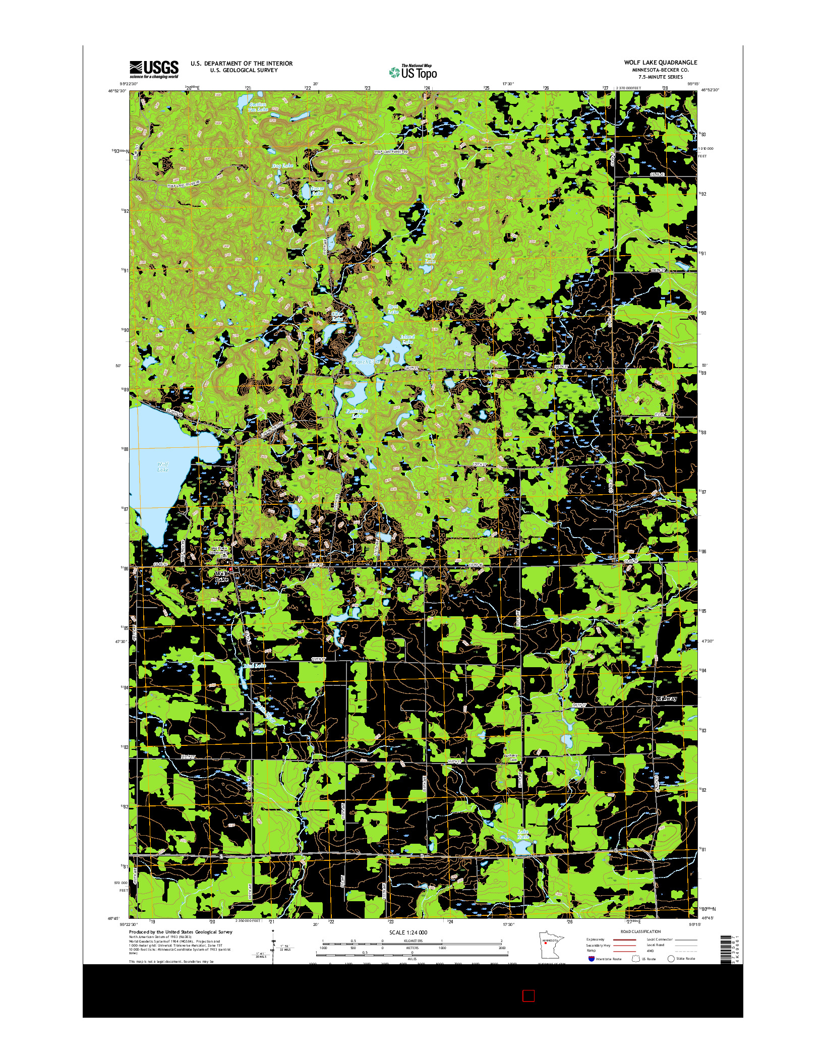 USGS US TOPO 7.5-MINUTE MAP FOR WOLF LAKE, MN 2016