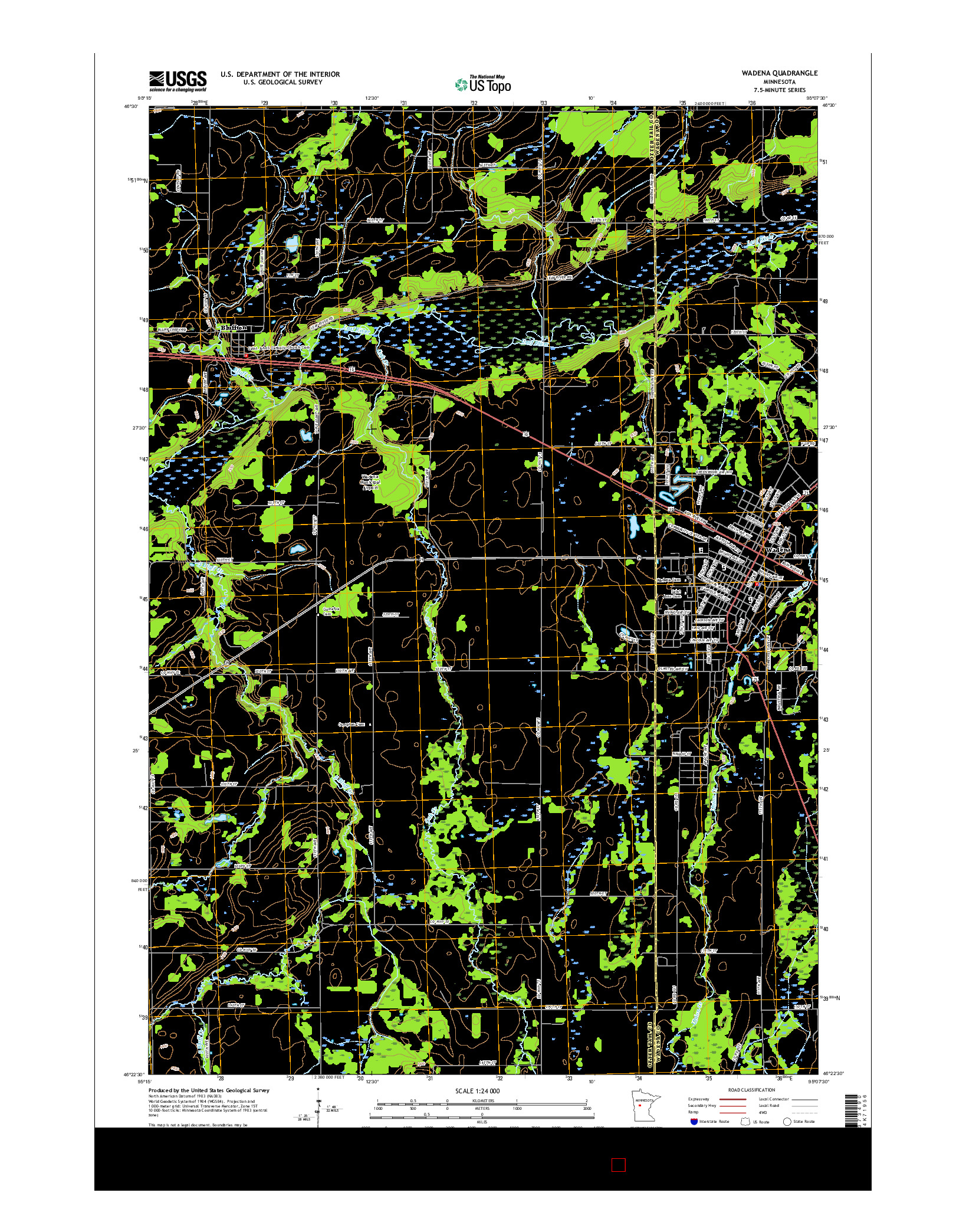 USGS US TOPO 7.5-MINUTE MAP FOR WADENA, MN 2016