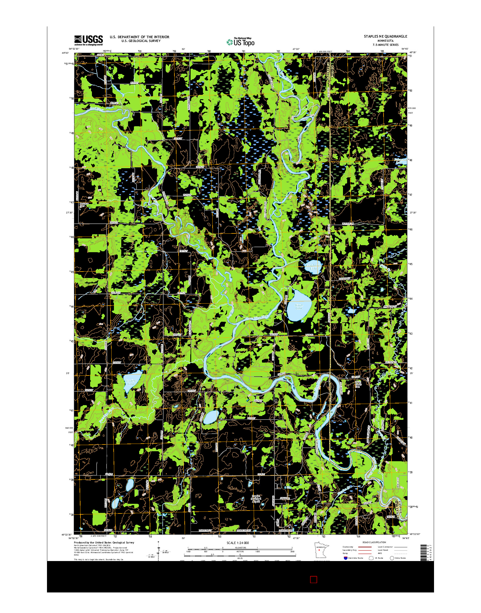 USGS US TOPO 7.5-MINUTE MAP FOR STAPLES NE, MN 2016