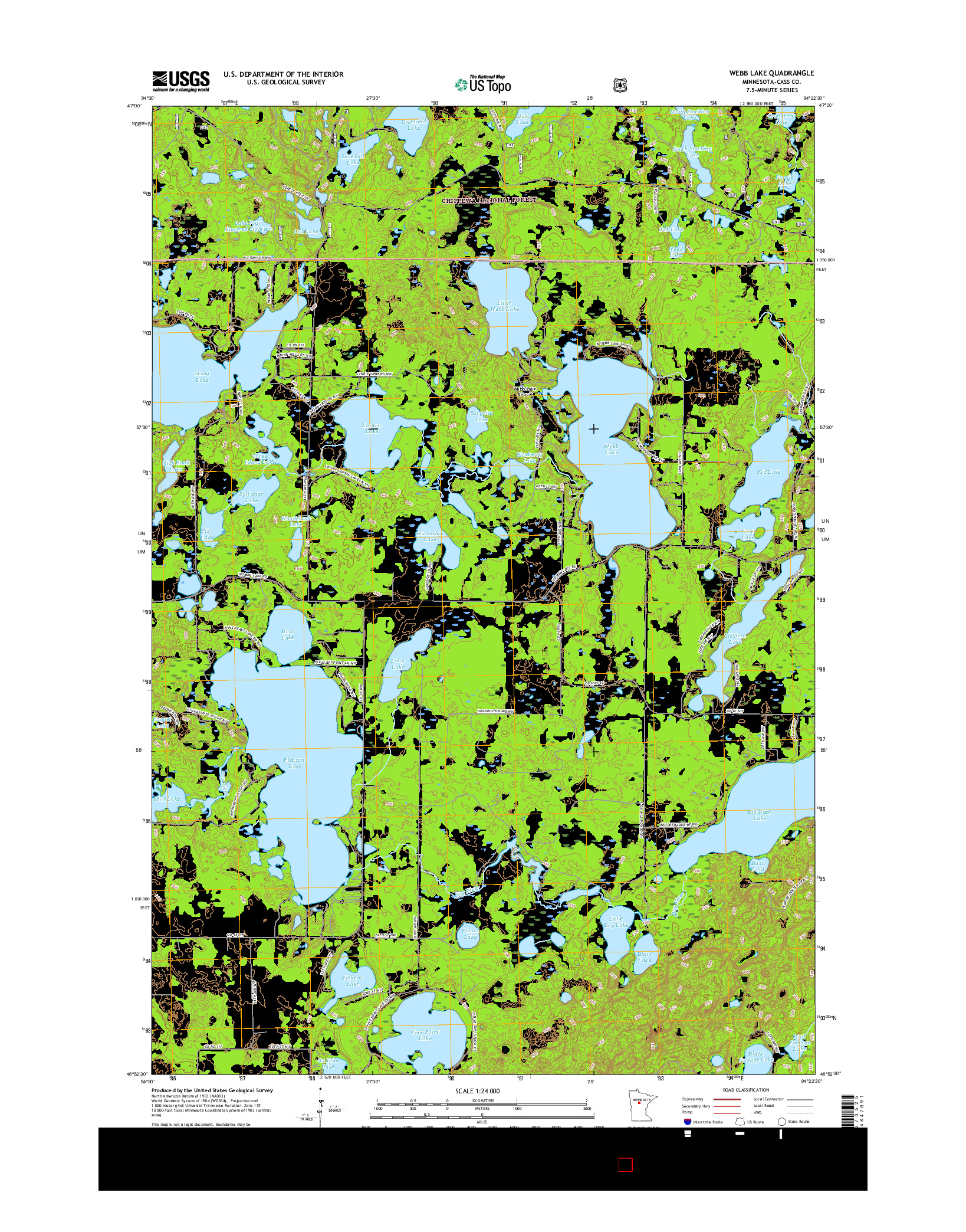 USGS US TOPO 7.5-MINUTE MAP FOR WEBB LAKE, MN 2016