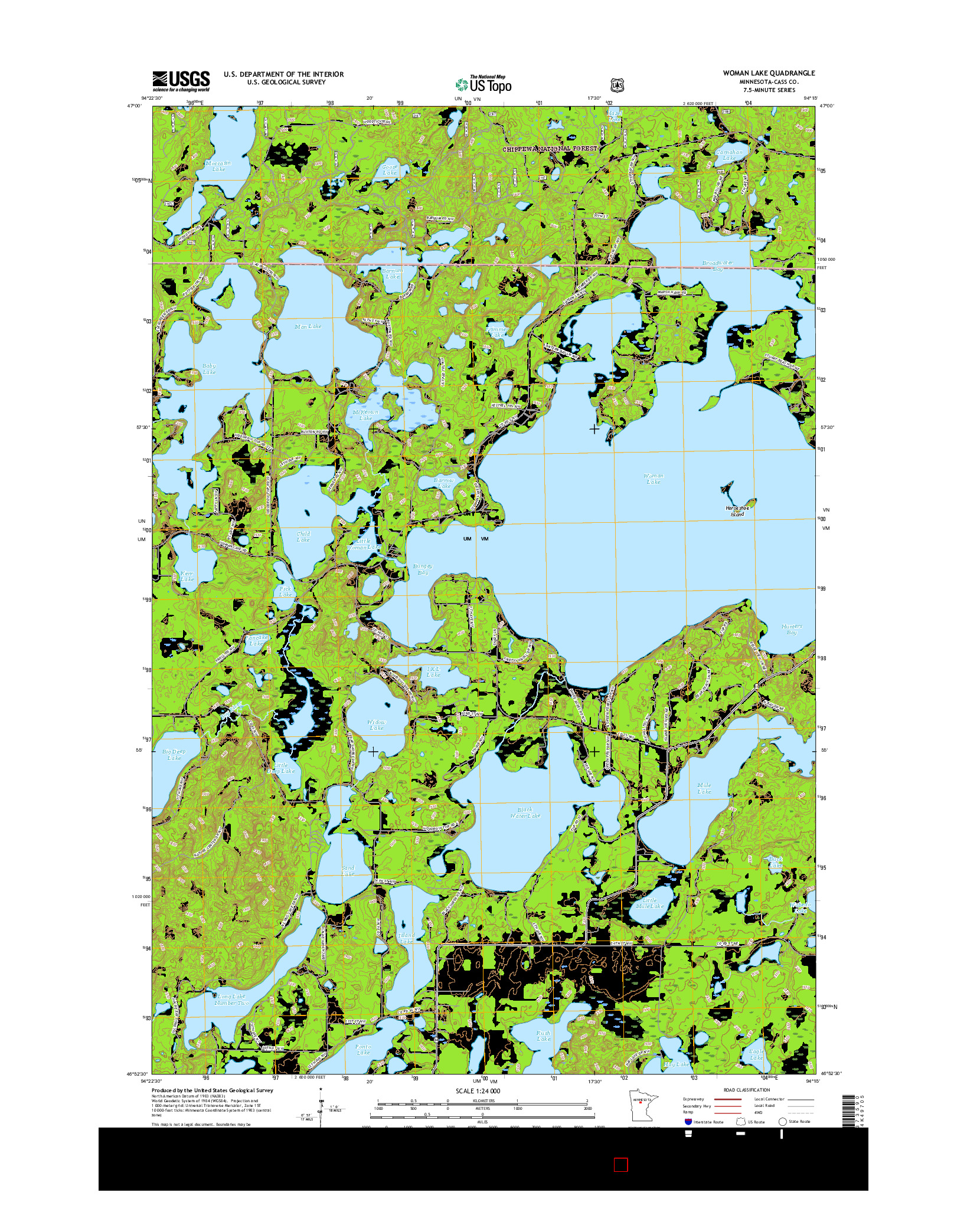 USGS US TOPO 7.5-MINUTE MAP FOR WOMAN LAKE, MN 2016
