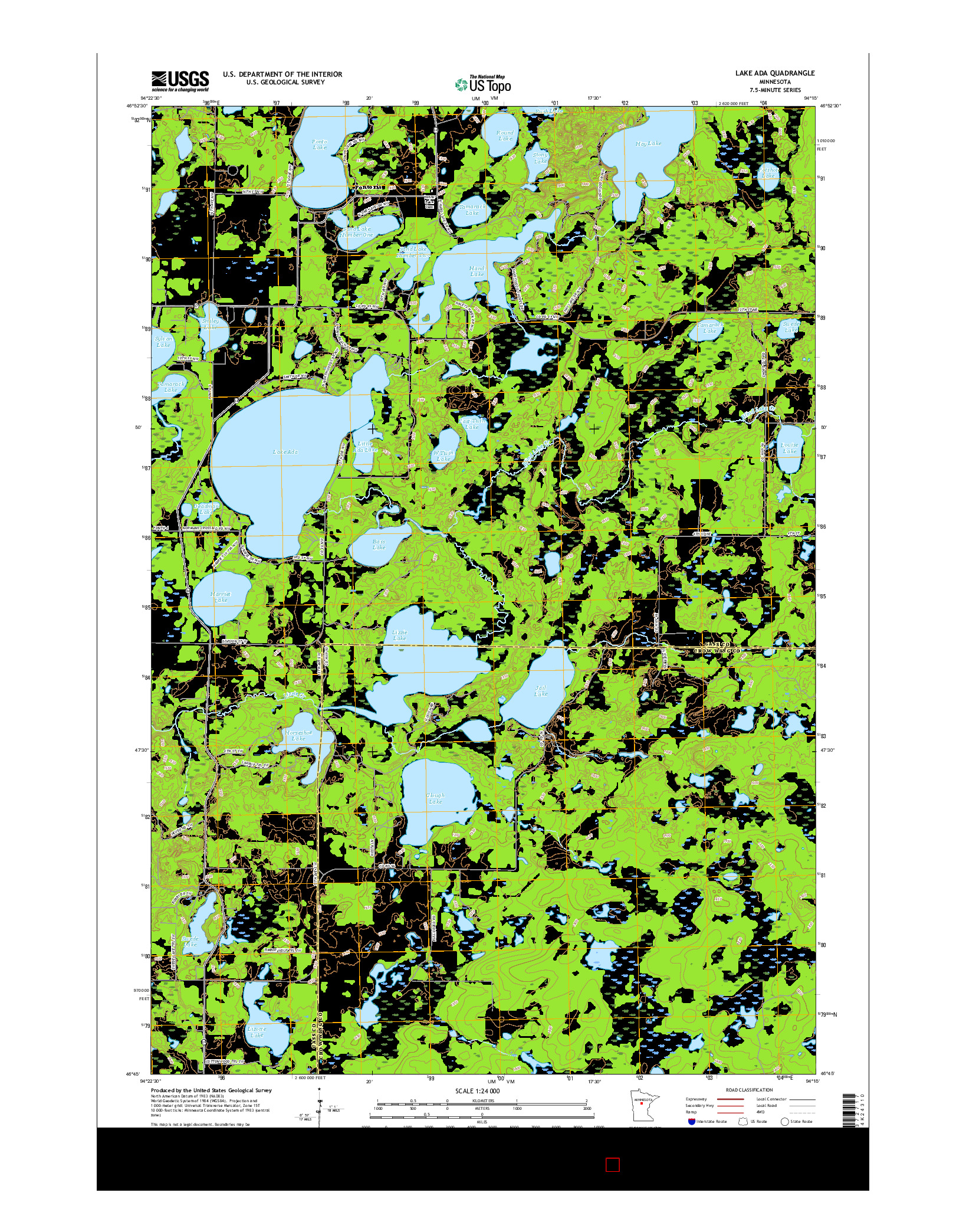 USGS US TOPO 7.5-MINUTE MAP FOR LAKE ADA, MN 2016