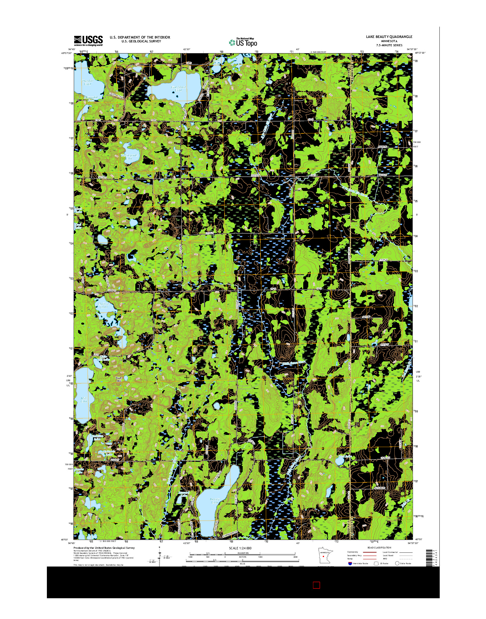 USGS US TOPO 7.5-MINUTE MAP FOR LAKE BEAUTY, MN 2016