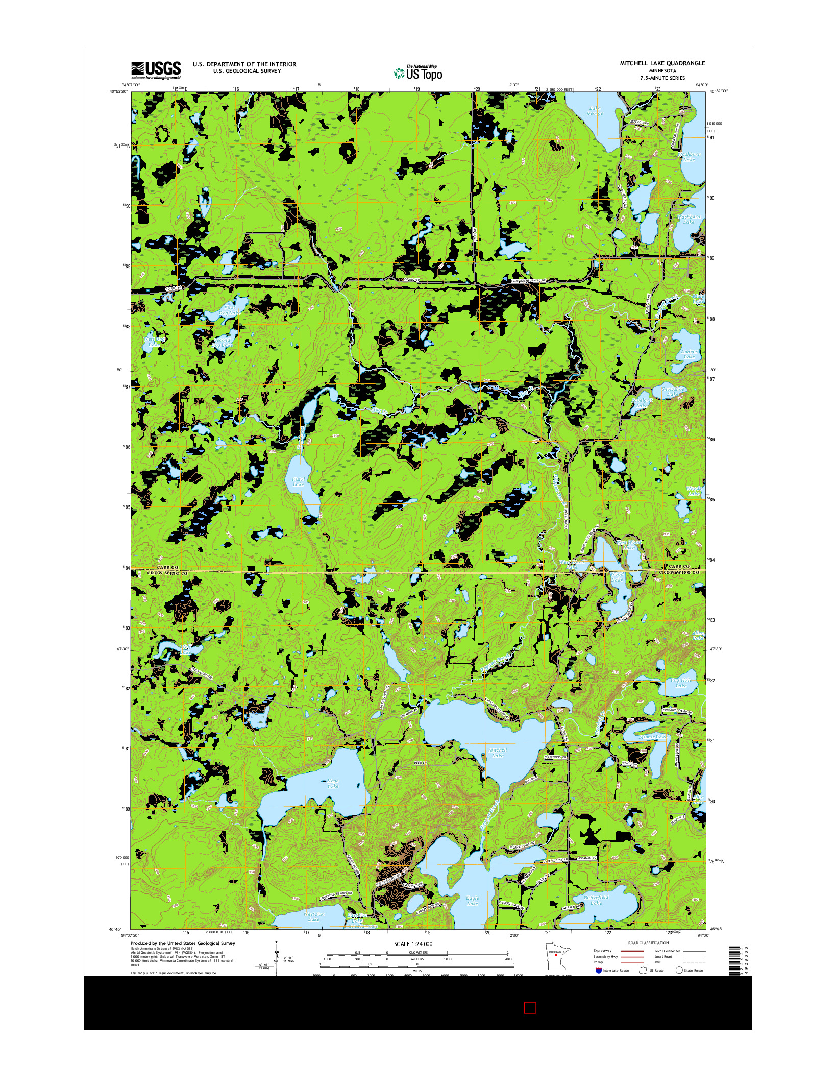 USGS US TOPO 7.5-MINUTE MAP FOR MITCHELL LAKE, MN 2016