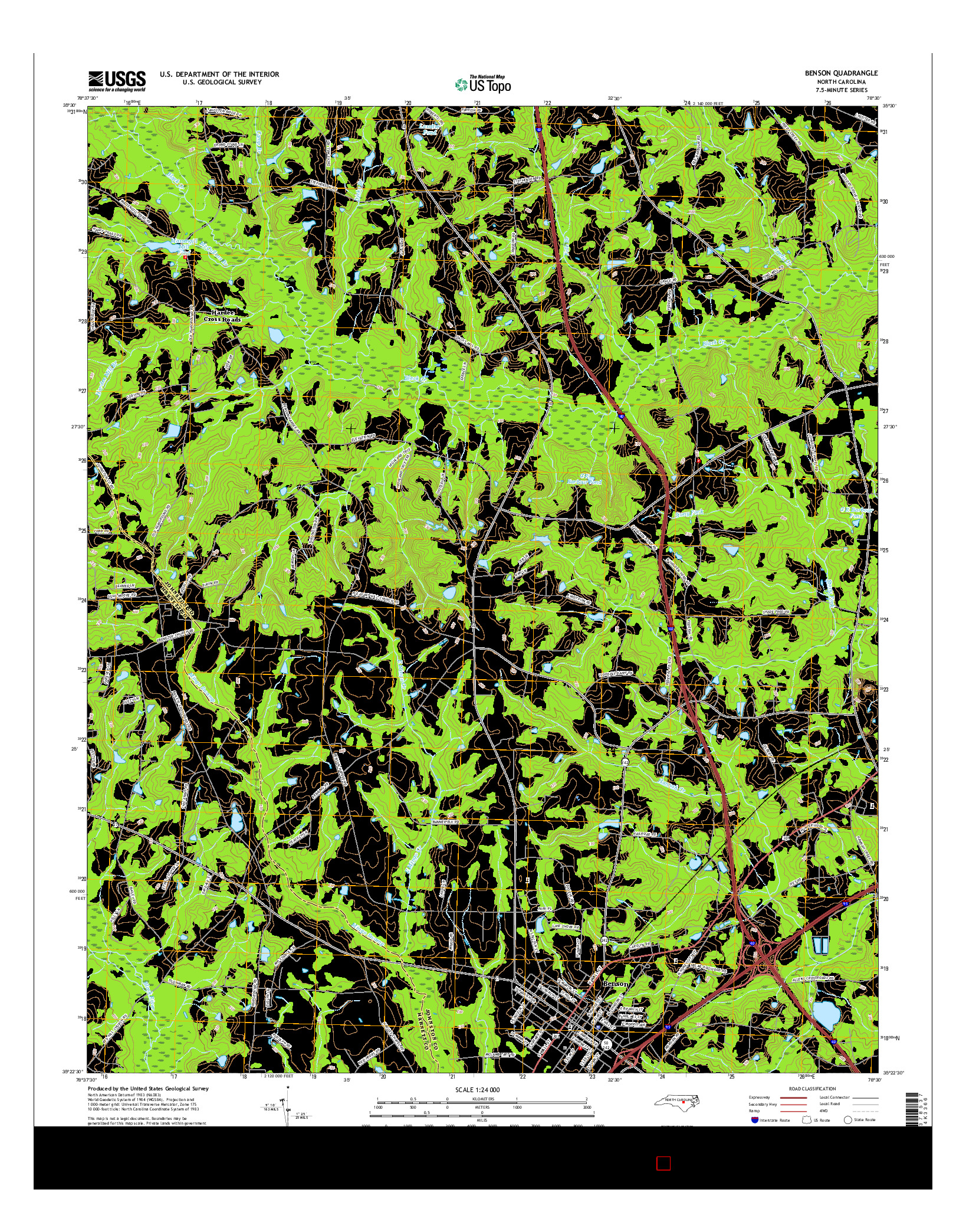 USGS US TOPO 7.5-MINUTE MAP FOR BENSON, NC 2016