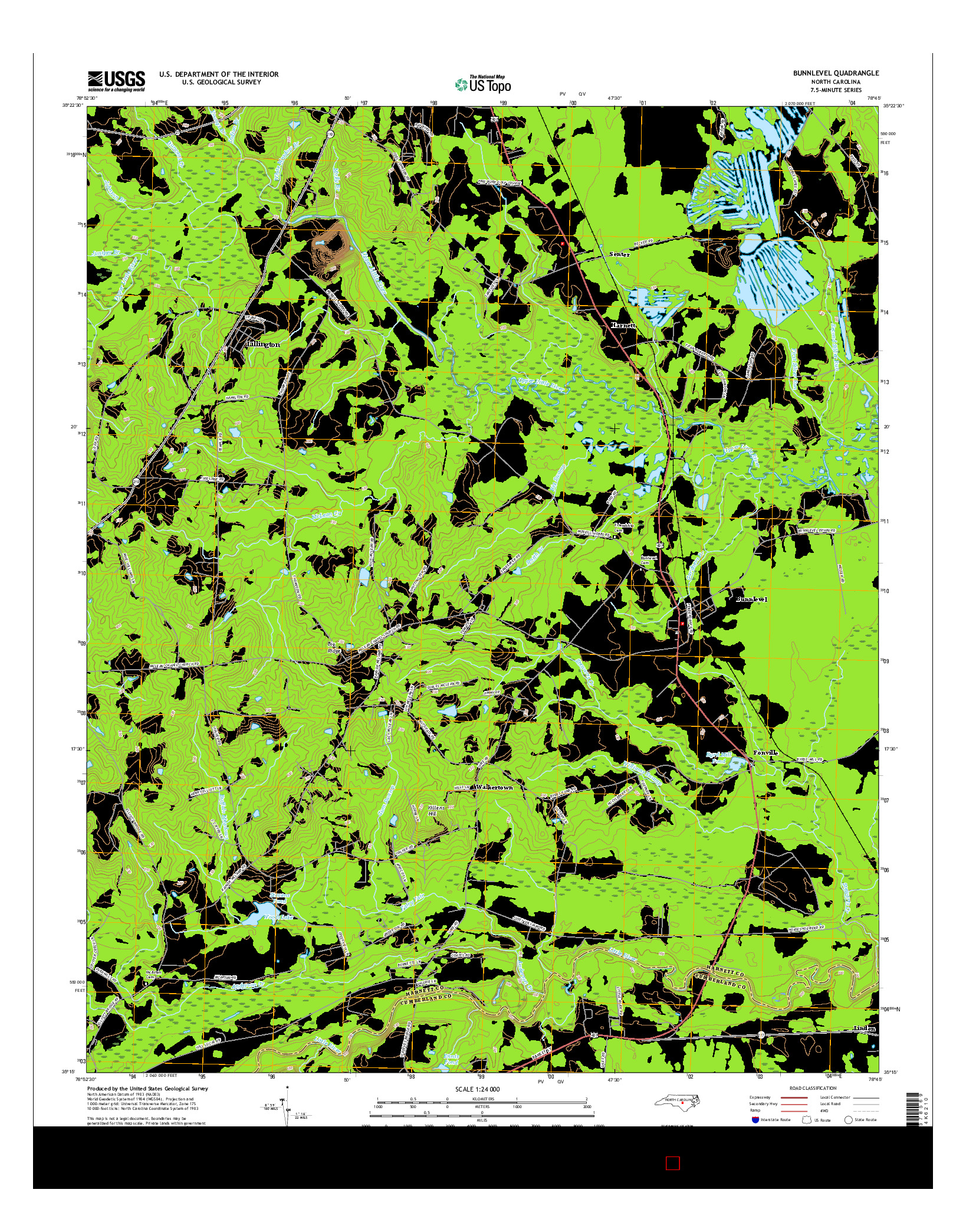 USGS US TOPO 7.5-MINUTE MAP FOR BUNNLEVEL, NC 2016