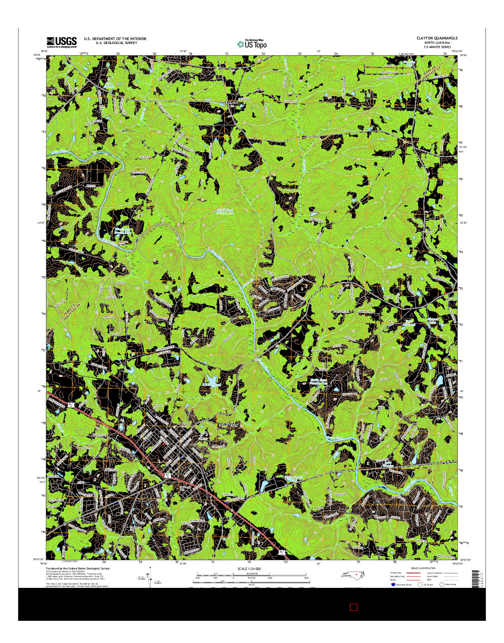 USGS US TOPO 7.5-MINUTE MAP FOR CLAYTON, NC 2016