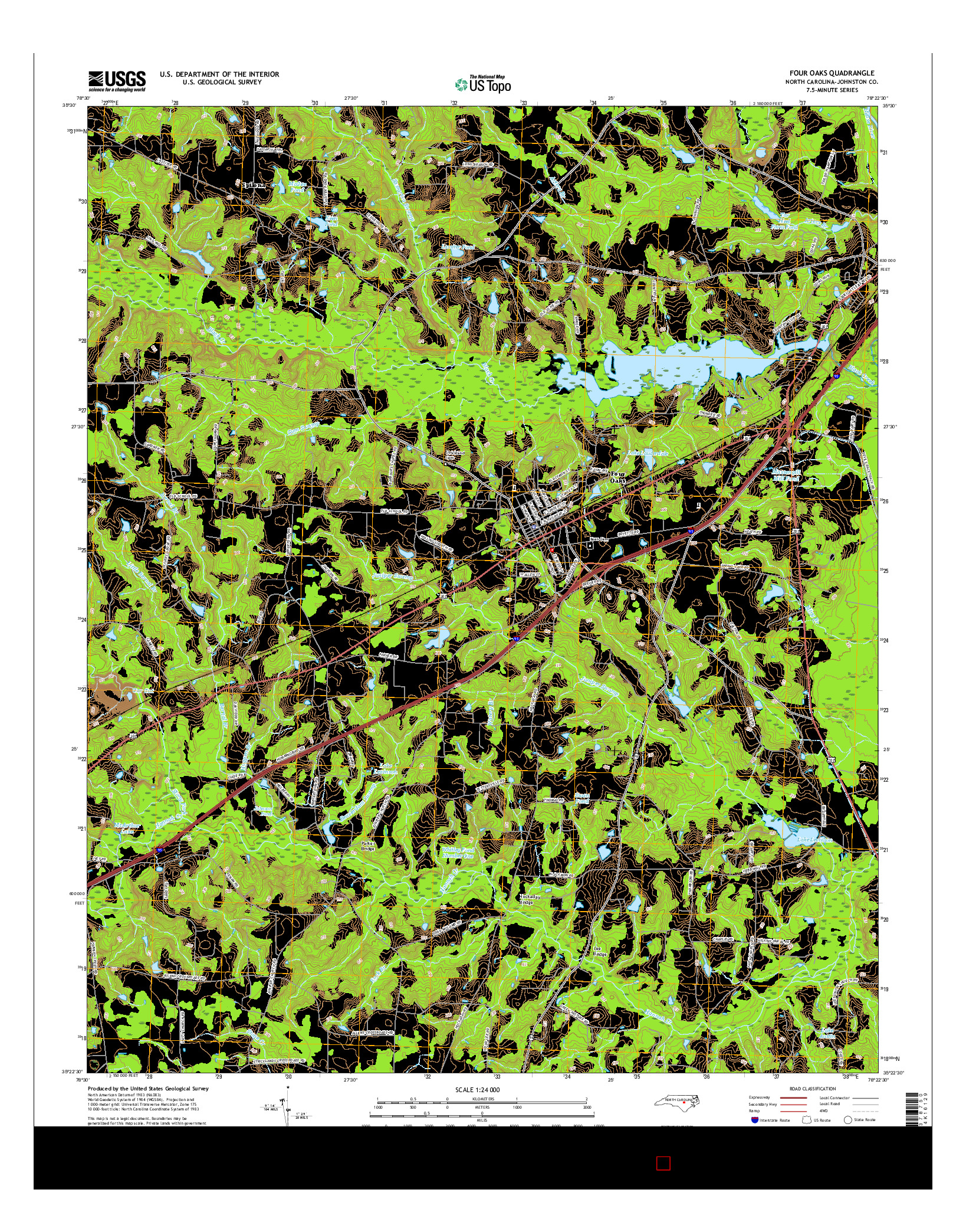 USGS US TOPO 7.5-MINUTE MAP FOR FOUR OAKS, NC 2016