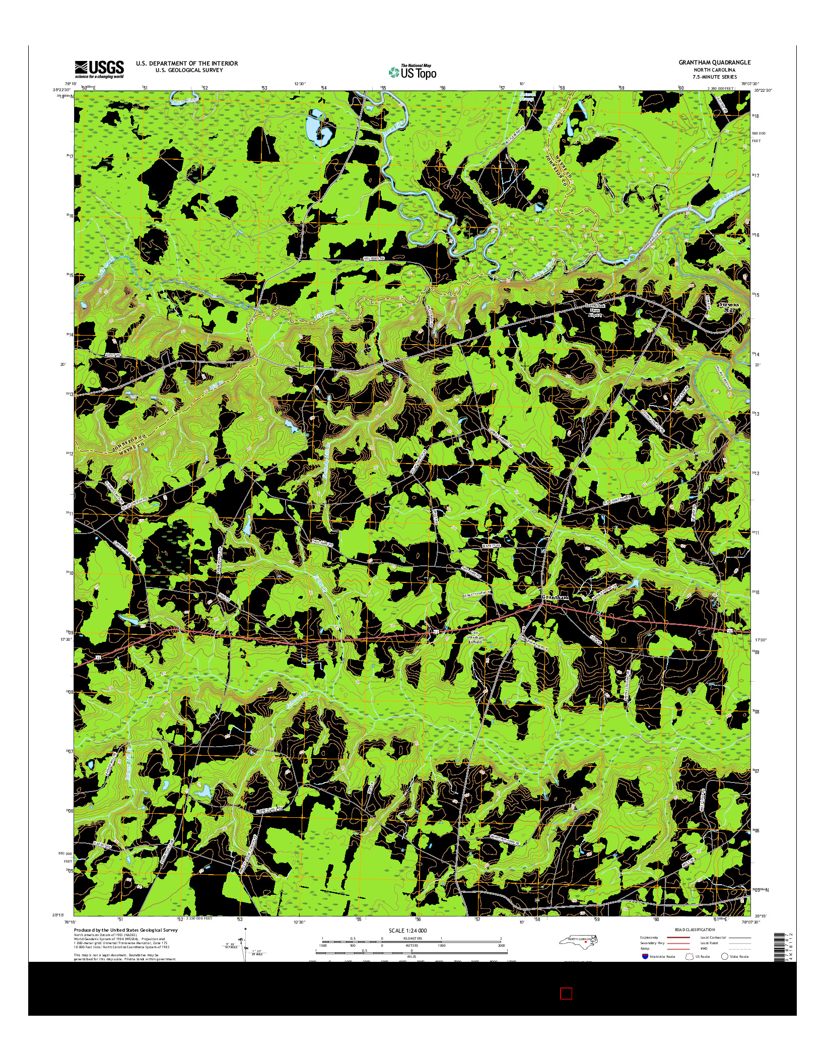 USGS US TOPO 7.5-MINUTE MAP FOR GRANTHAM, NC 2016