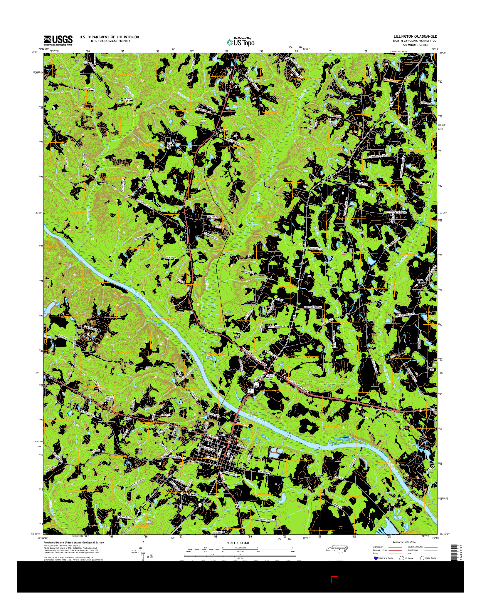 USGS US TOPO 7.5-MINUTE MAP FOR LILLINGTON, NC 2016