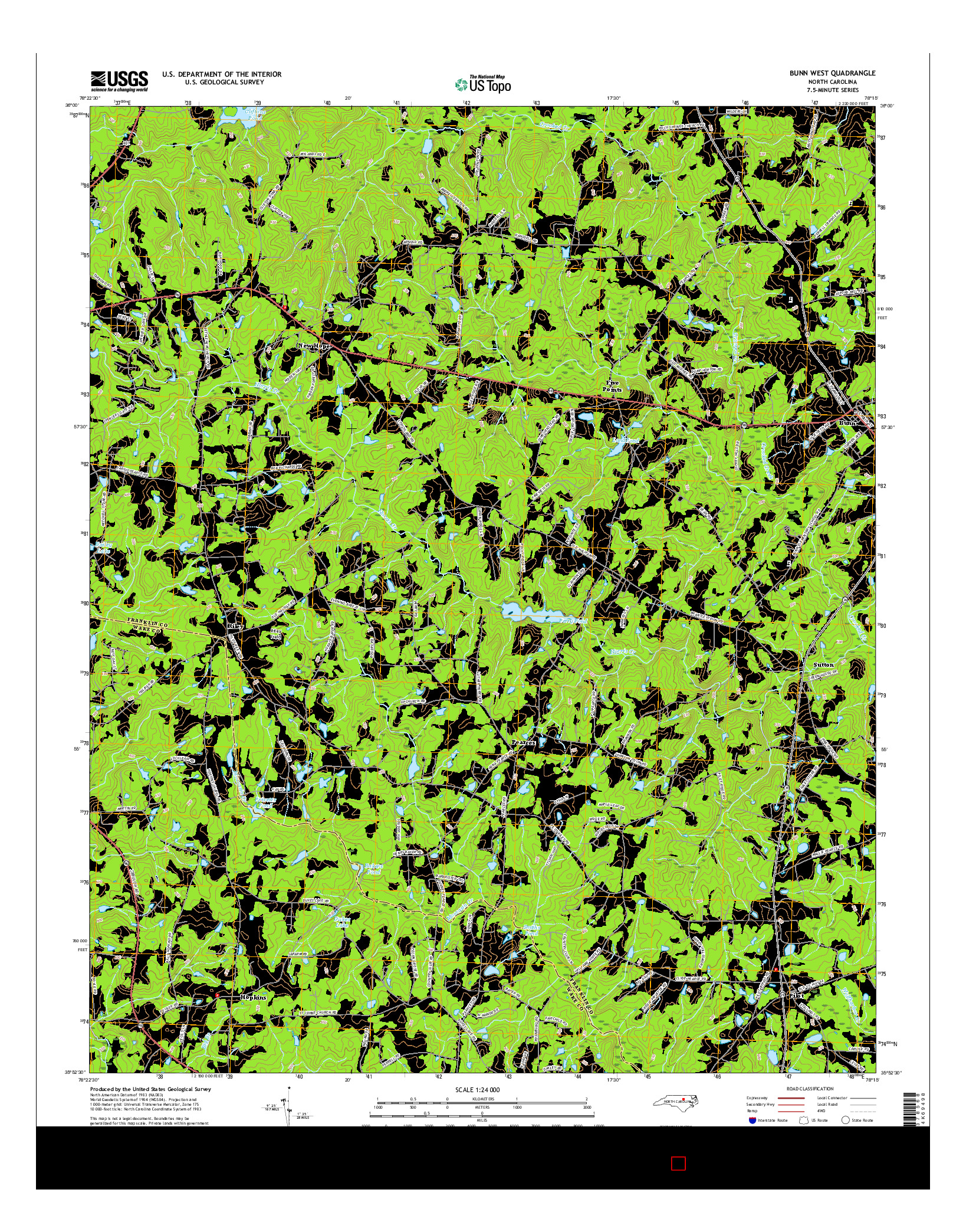 USGS US TOPO 7.5-MINUTE MAP FOR BUNN WEST, NC 2016