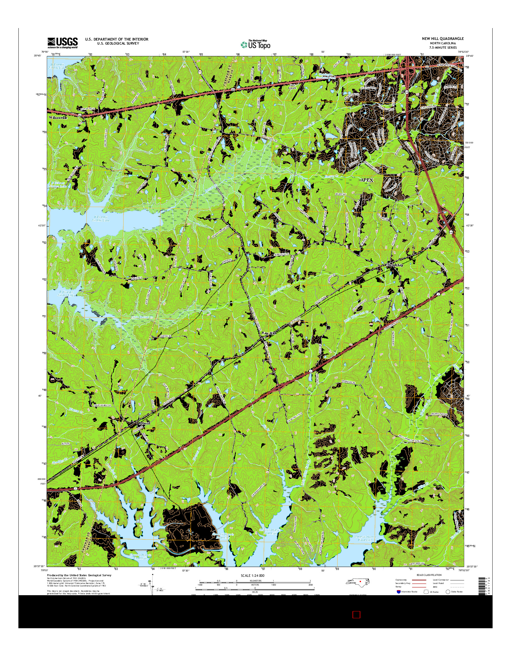 USGS US TOPO 7.5-MINUTE MAP FOR NEW HILL, NC 2016