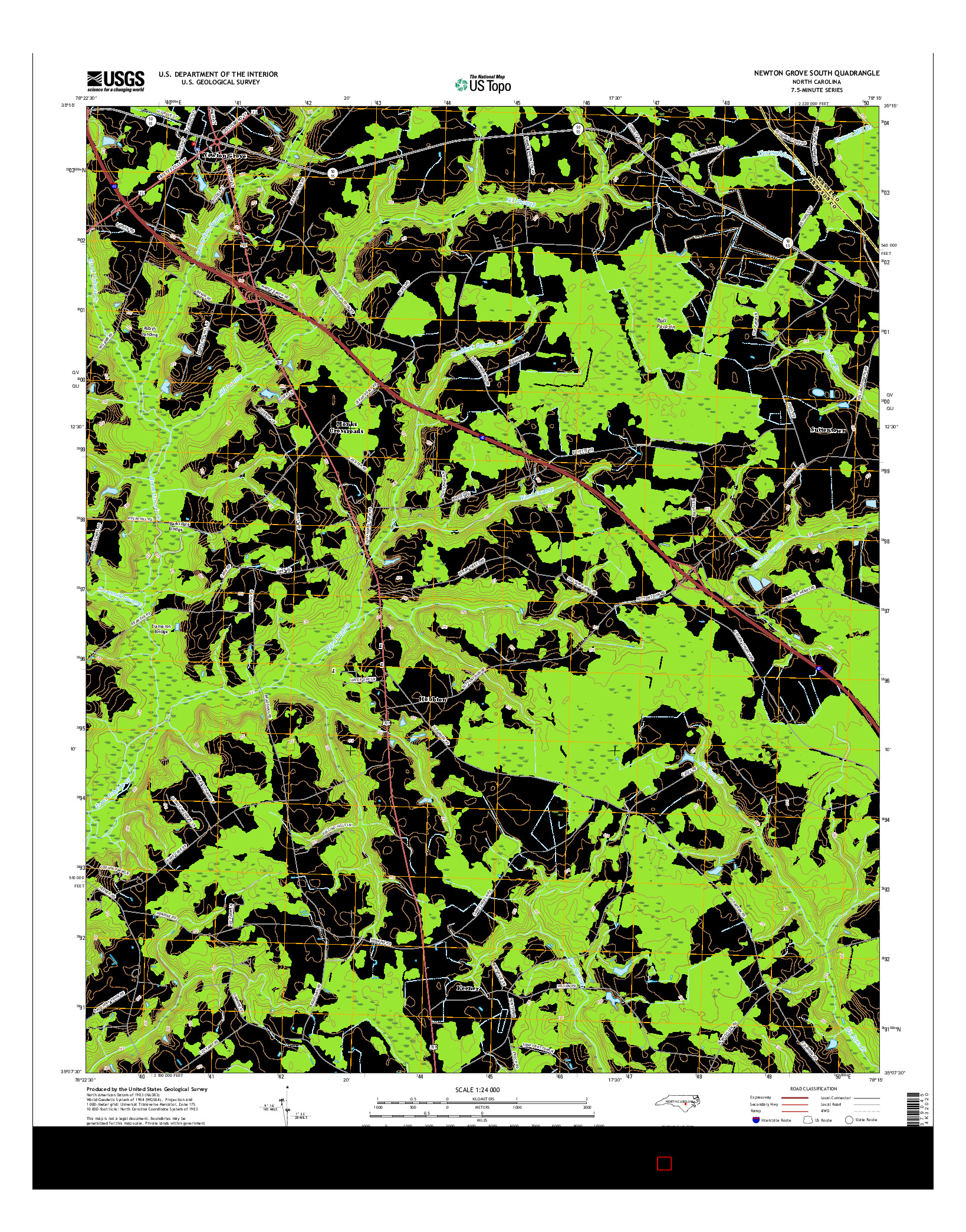 USGS US TOPO 7.5-MINUTE MAP FOR NEWTON GROVE SOUTH, NC 2016