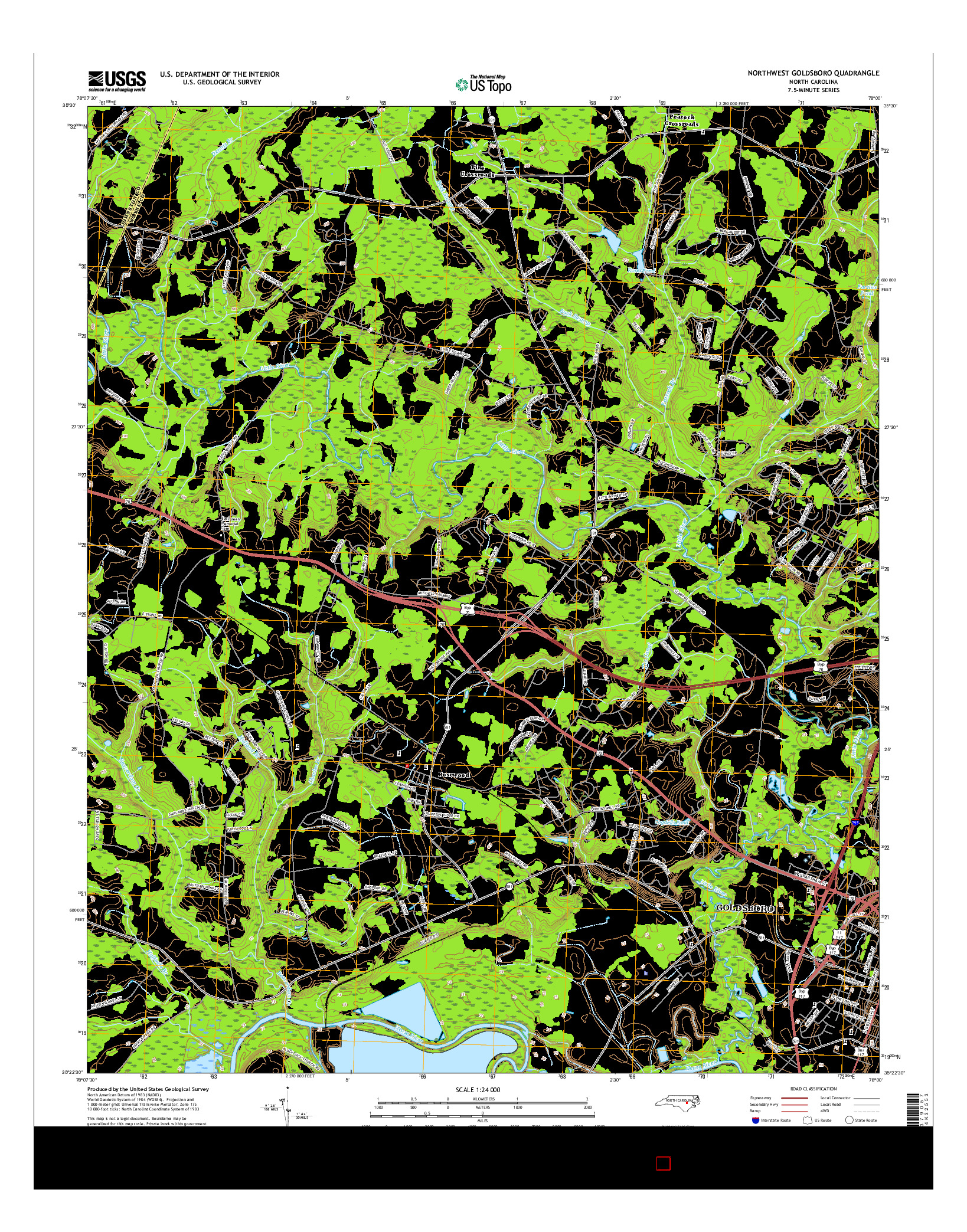 USGS US TOPO 7.5-MINUTE MAP FOR NORTHWEST GOLDSBORO, NC 2016