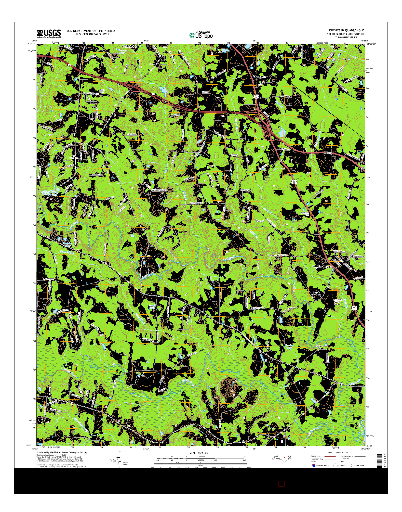 USGS US TOPO 7.5-MINUTE MAP FOR POWHATAN, NC 2016