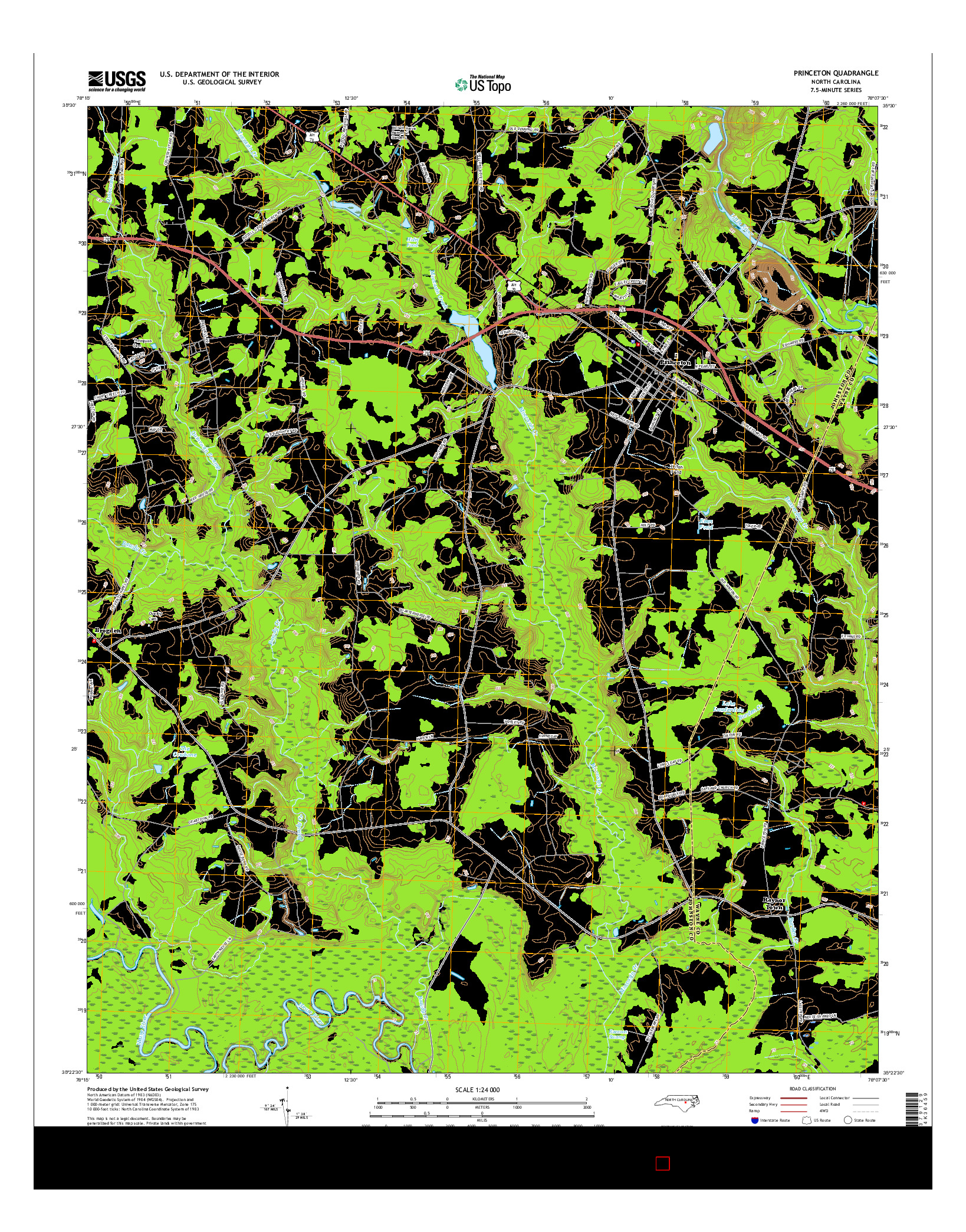 USGS US TOPO 7.5-MINUTE MAP FOR PRINCETON, NC 2016