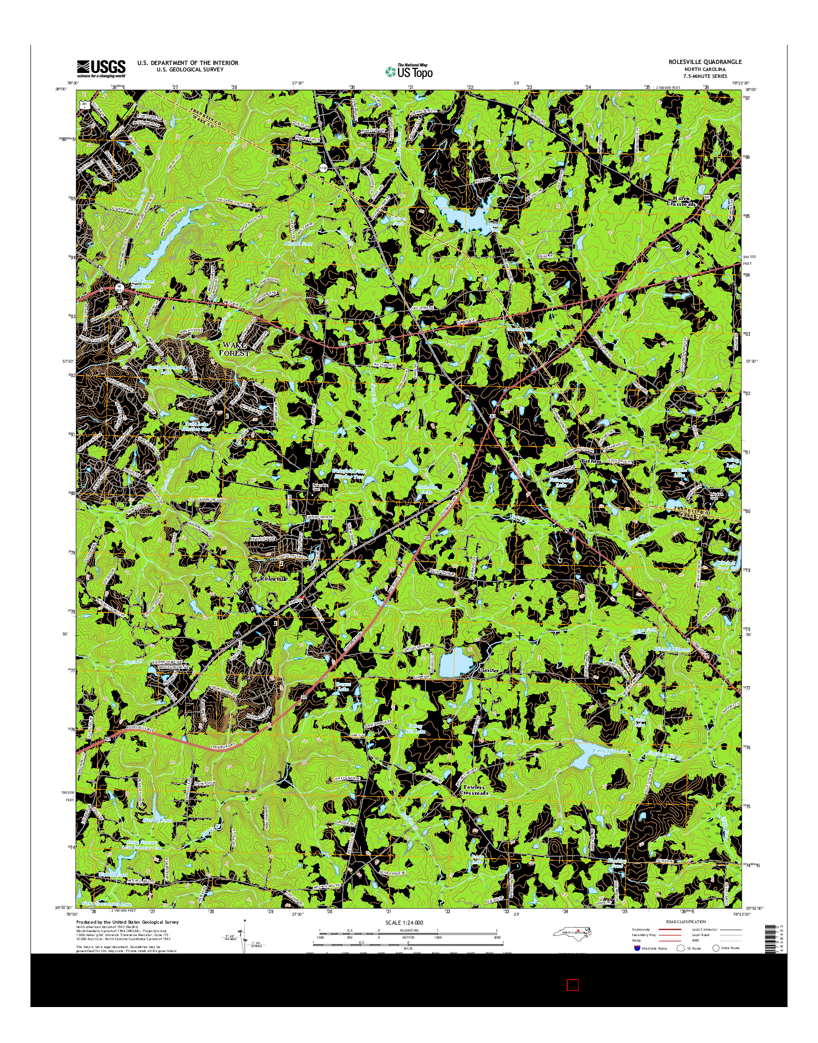 USGS US TOPO 7.5-MINUTE MAP FOR ROLESVILLE, NC 2016