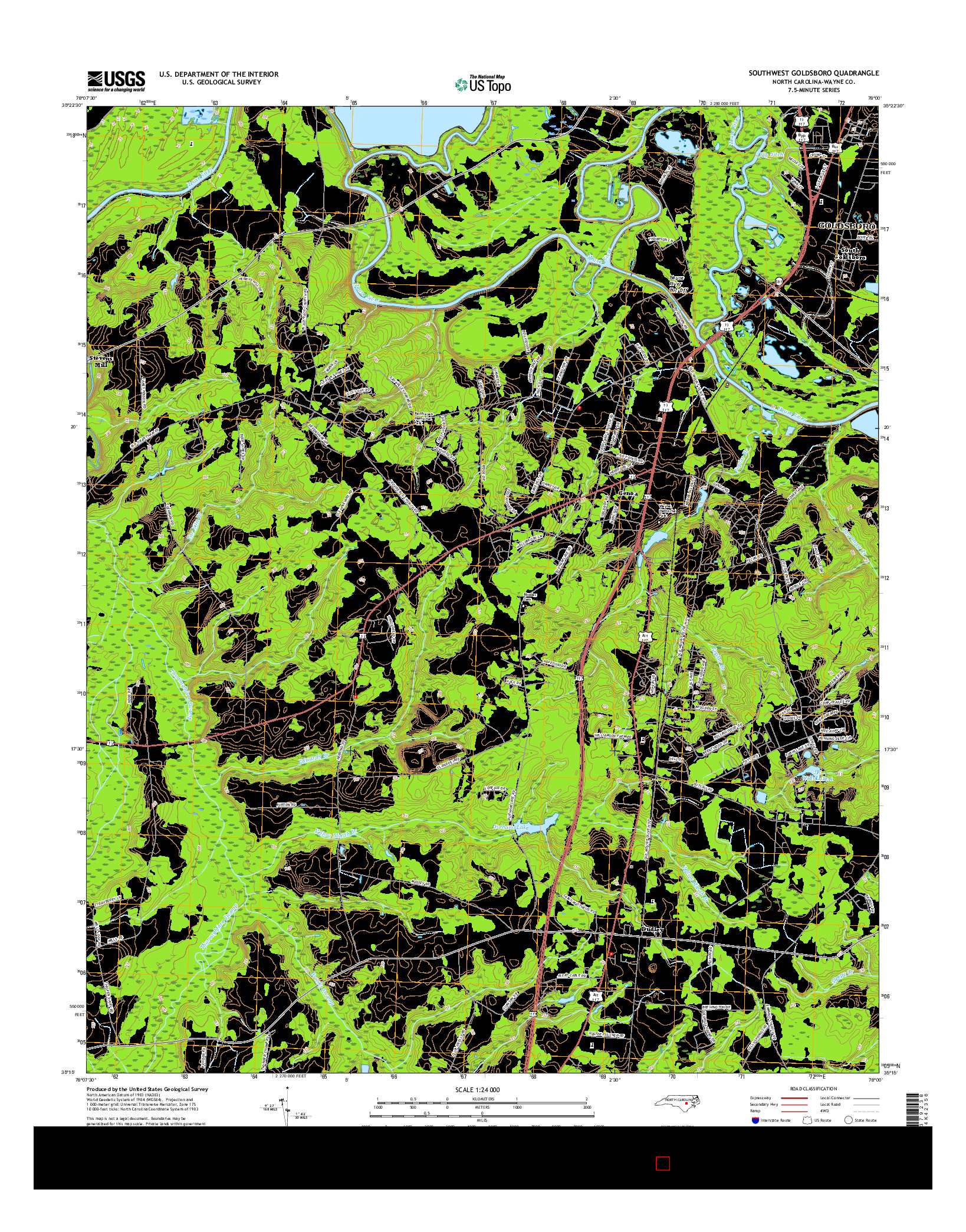 USGS US TOPO 7.5-MINUTE MAP FOR SOUTHWEST GOLDSBORO, NC 2016