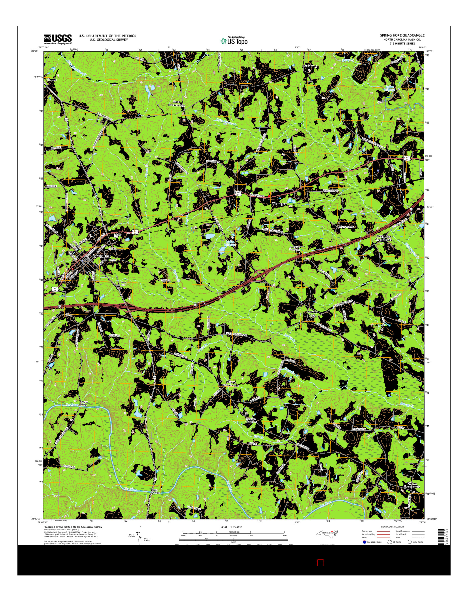 USGS US TOPO 7.5-MINUTE MAP FOR SPRING HOPE, NC 2016