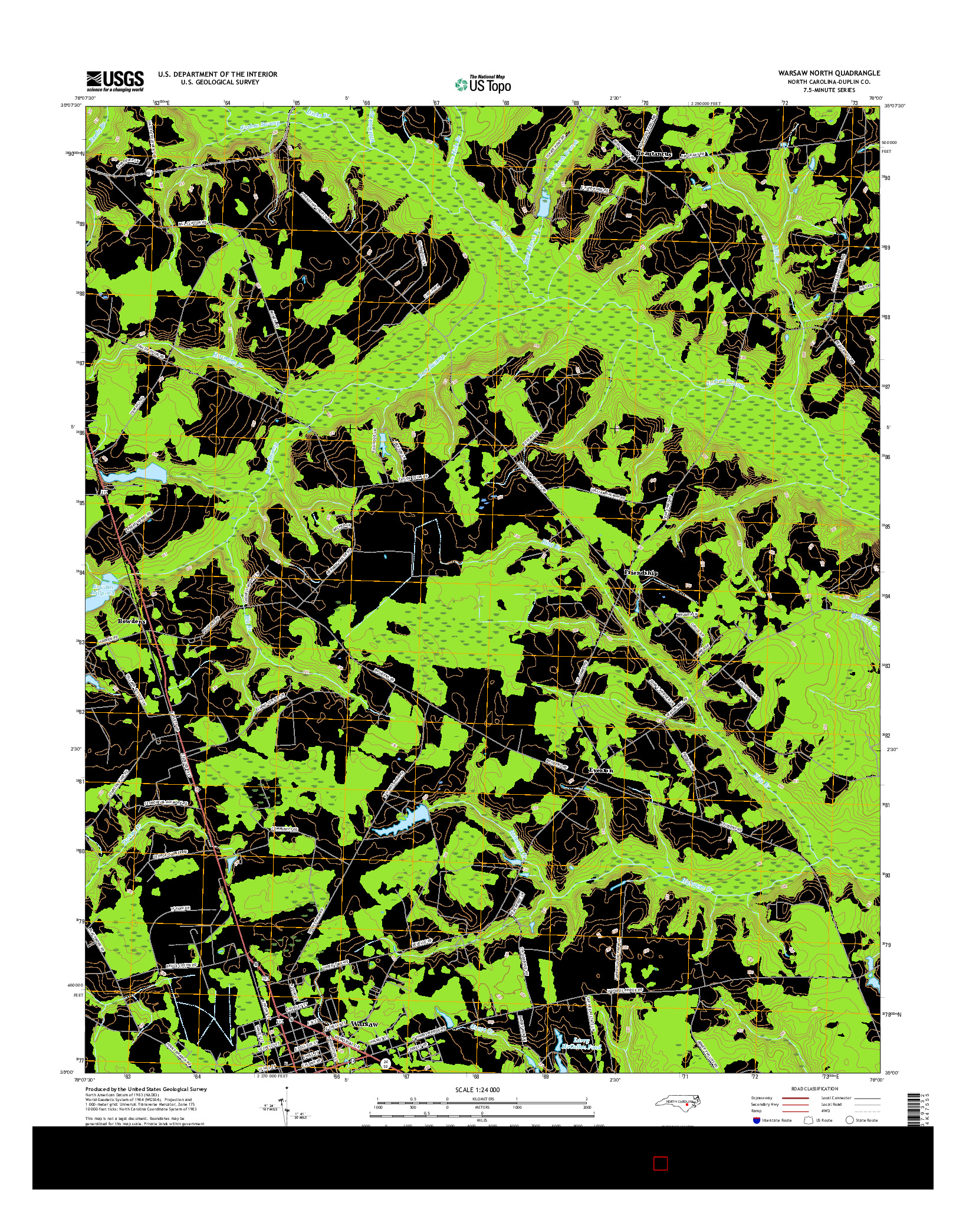 USGS US TOPO 7.5-MINUTE MAP FOR WARSAW NORTH, NC 2016