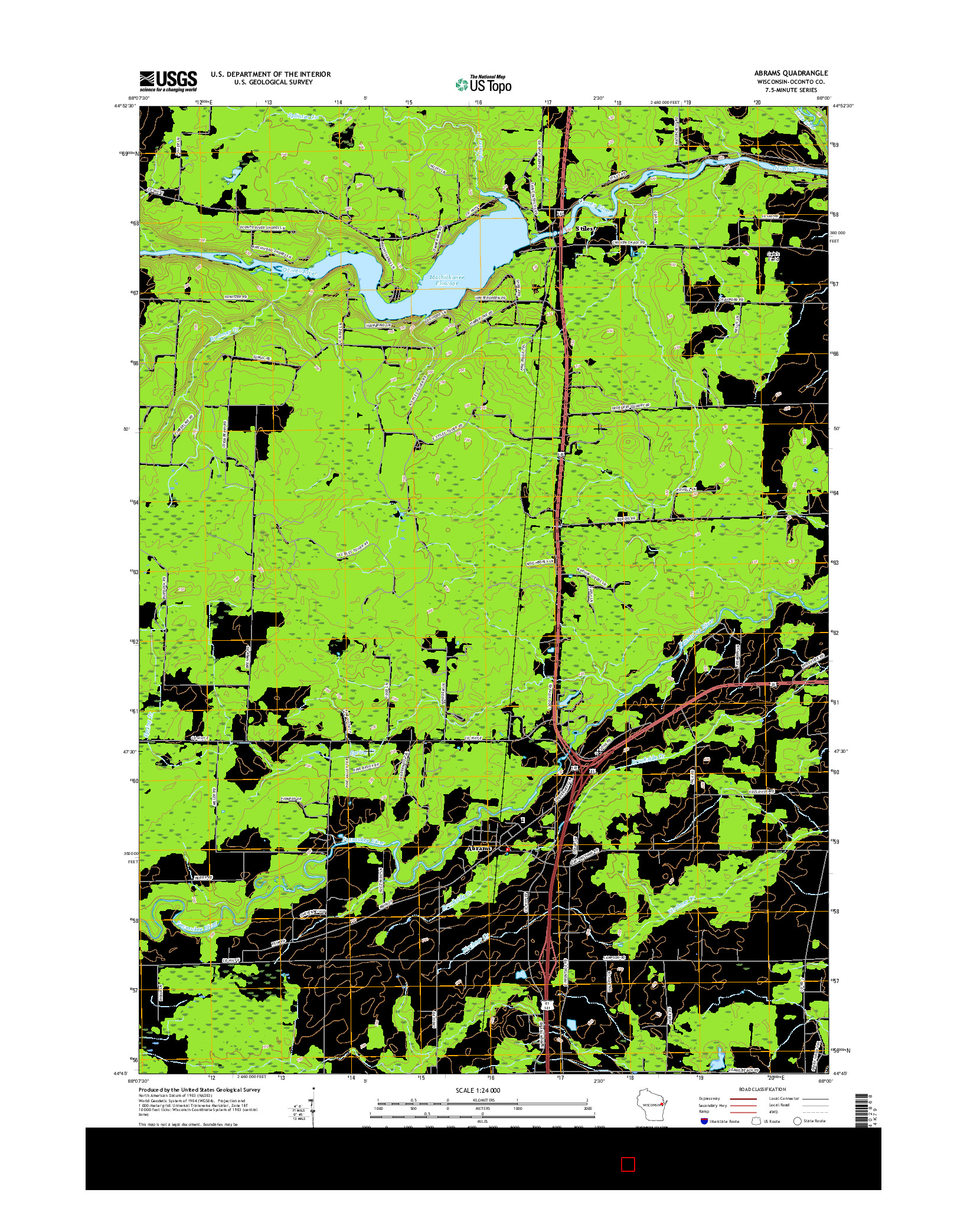 USGS US TOPO 7.5-MINUTE MAP FOR ABRAMS, WI 2016
