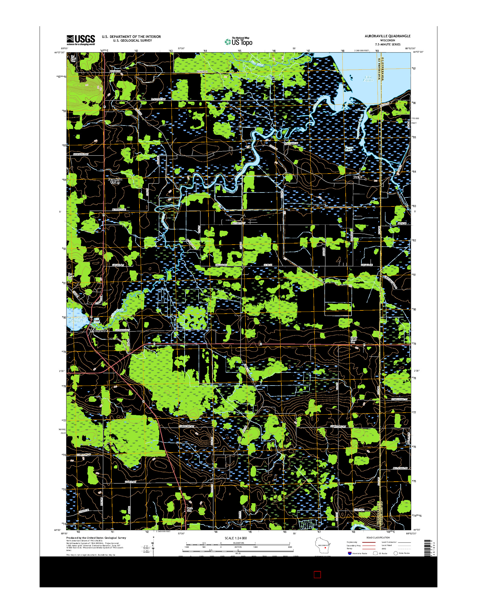 USGS US TOPO 7.5-MINUTE MAP FOR AURORAVILLE, WI 2016