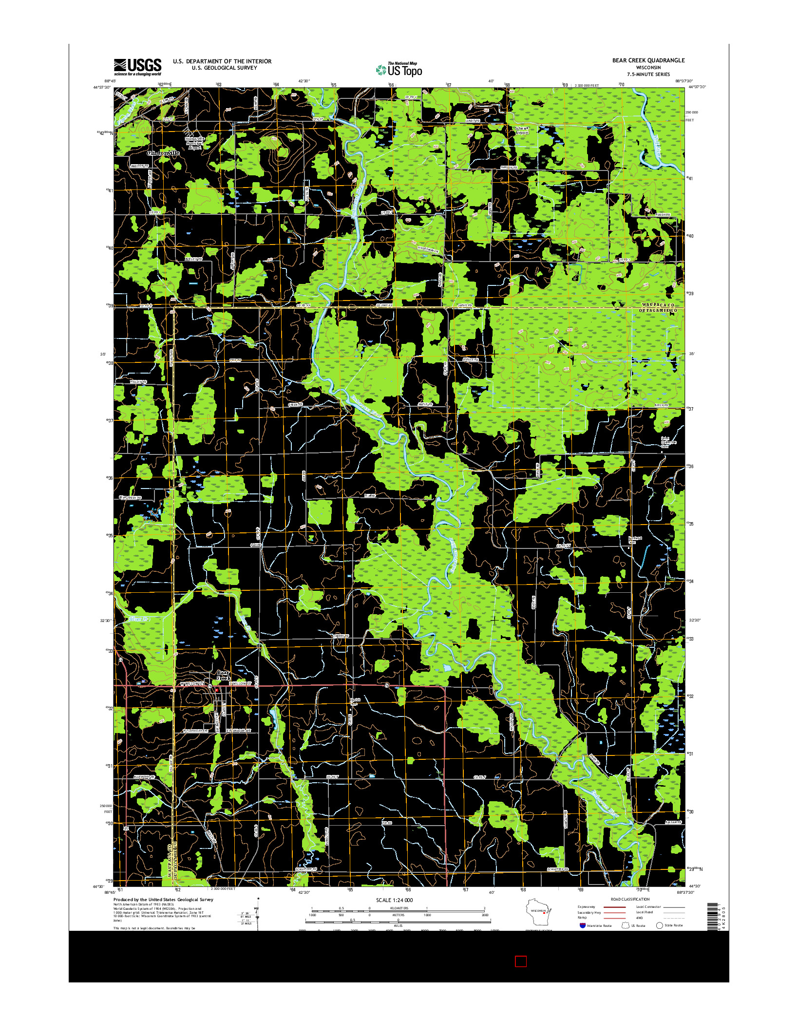 USGS US TOPO 7.5-MINUTE MAP FOR BEAR CREEK, WI 2016