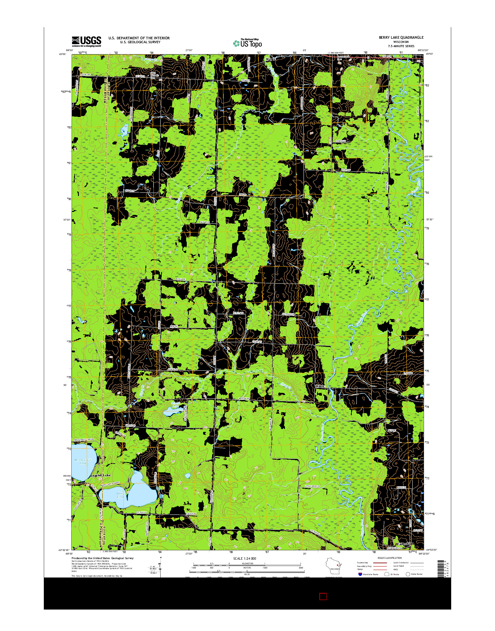 USGS US TOPO 7.5-MINUTE MAP FOR BERRY LAKE, WI 2016