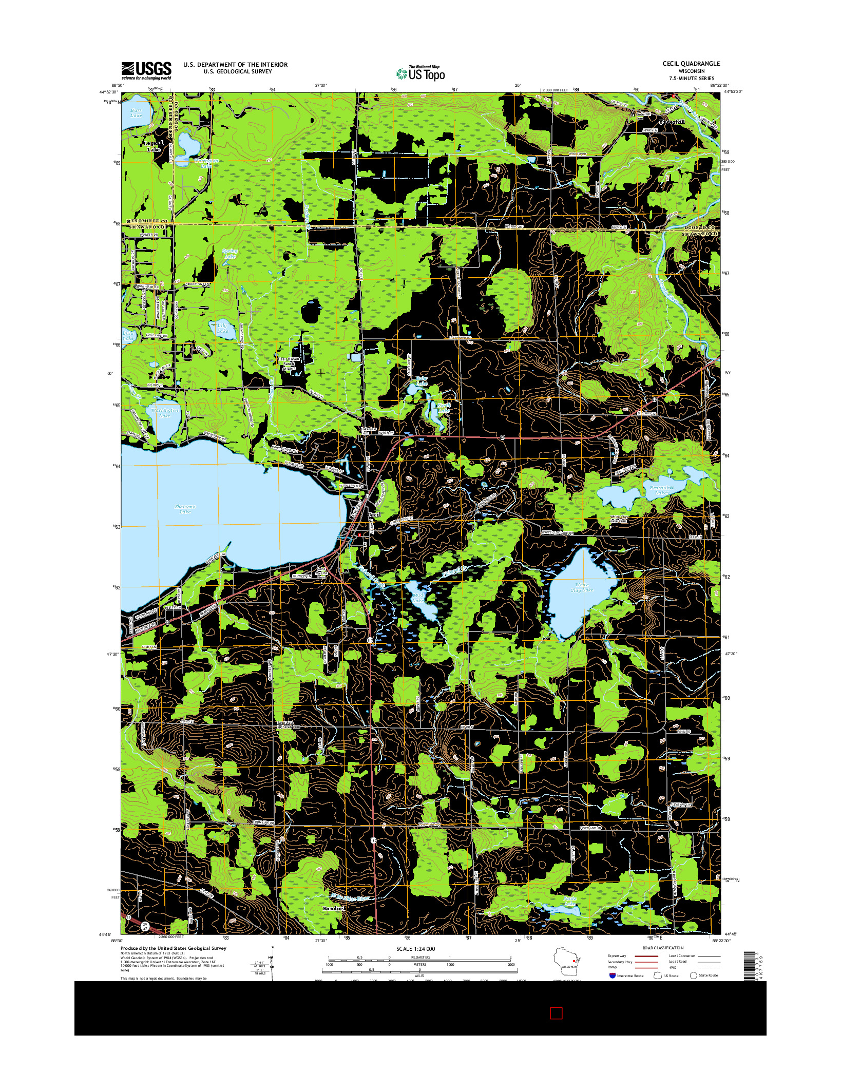 USGS US TOPO 7.5-MINUTE MAP FOR CECIL, WI 2016