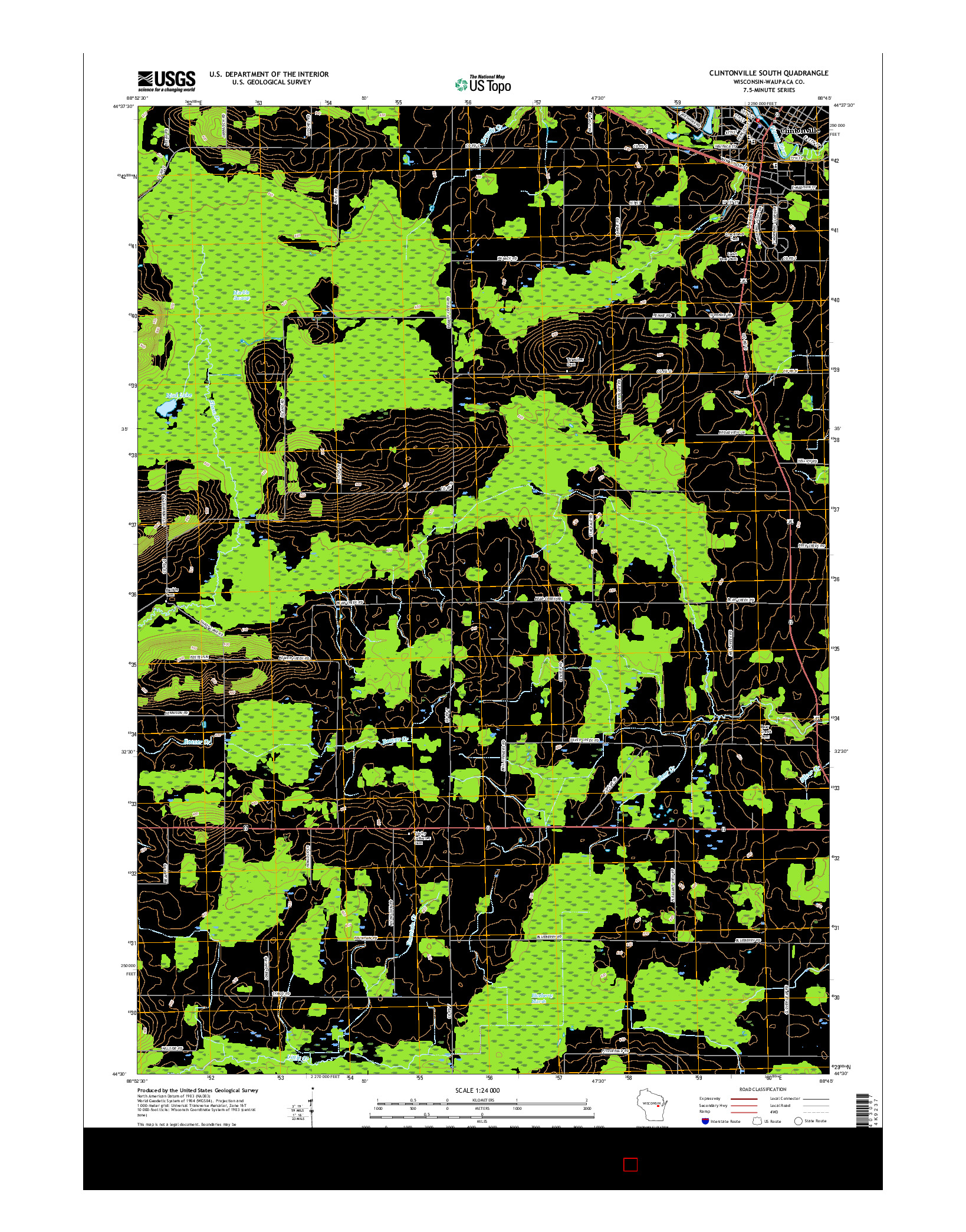 USGS US TOPO 7.5-MINUTE MAP FOR CLINTONVILLE SOUTH, WI 2016