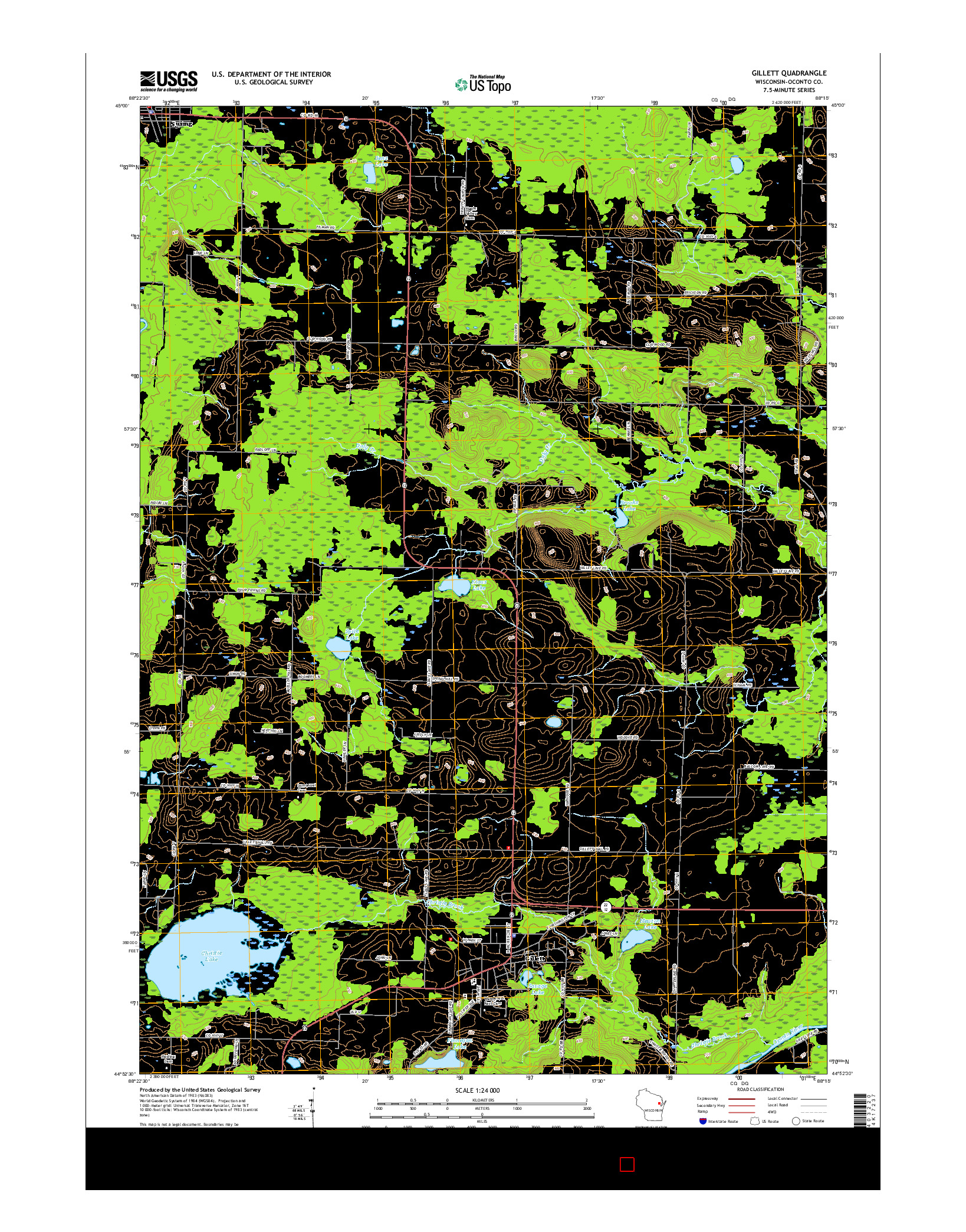 USGS US TOPO 7.5-MINUTE MAP FOR GILLETT, WI 2016