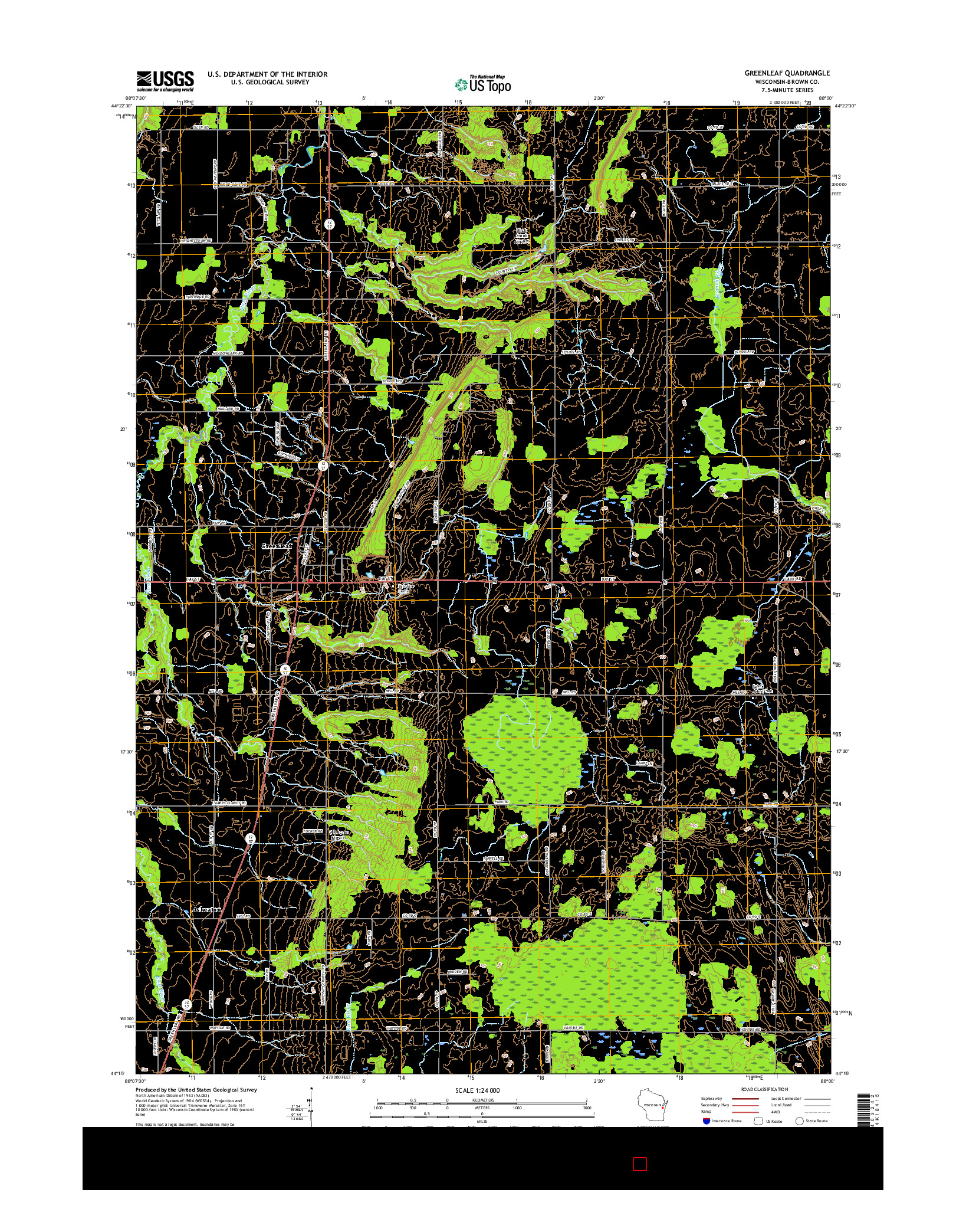 USGS US TOPO 7.5-MINUTE MAP FOR GREENLEAF, WI 2016