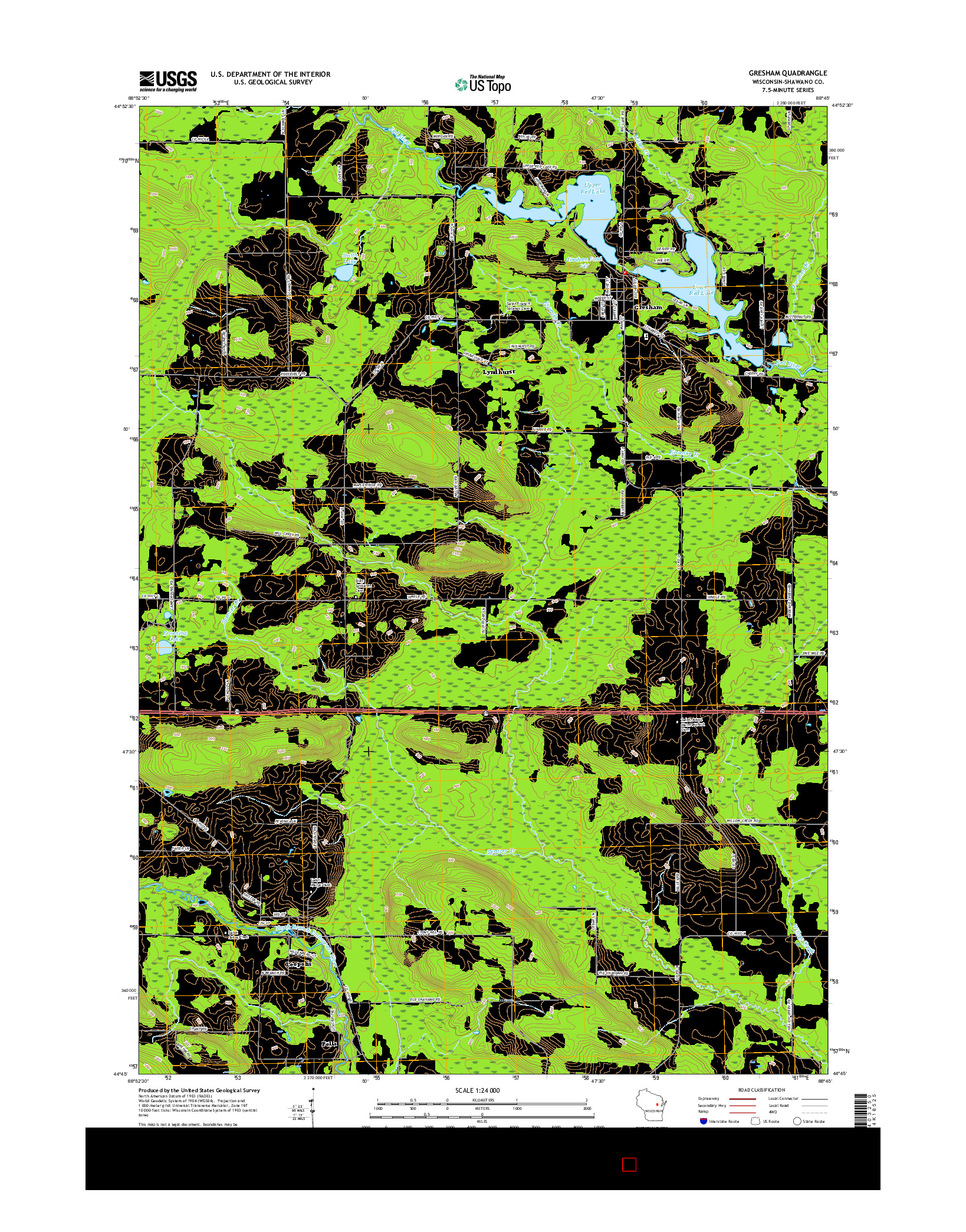 USGS US TOPO 7.5-MINUTE MAP FOR GRESHAM, WI 2016