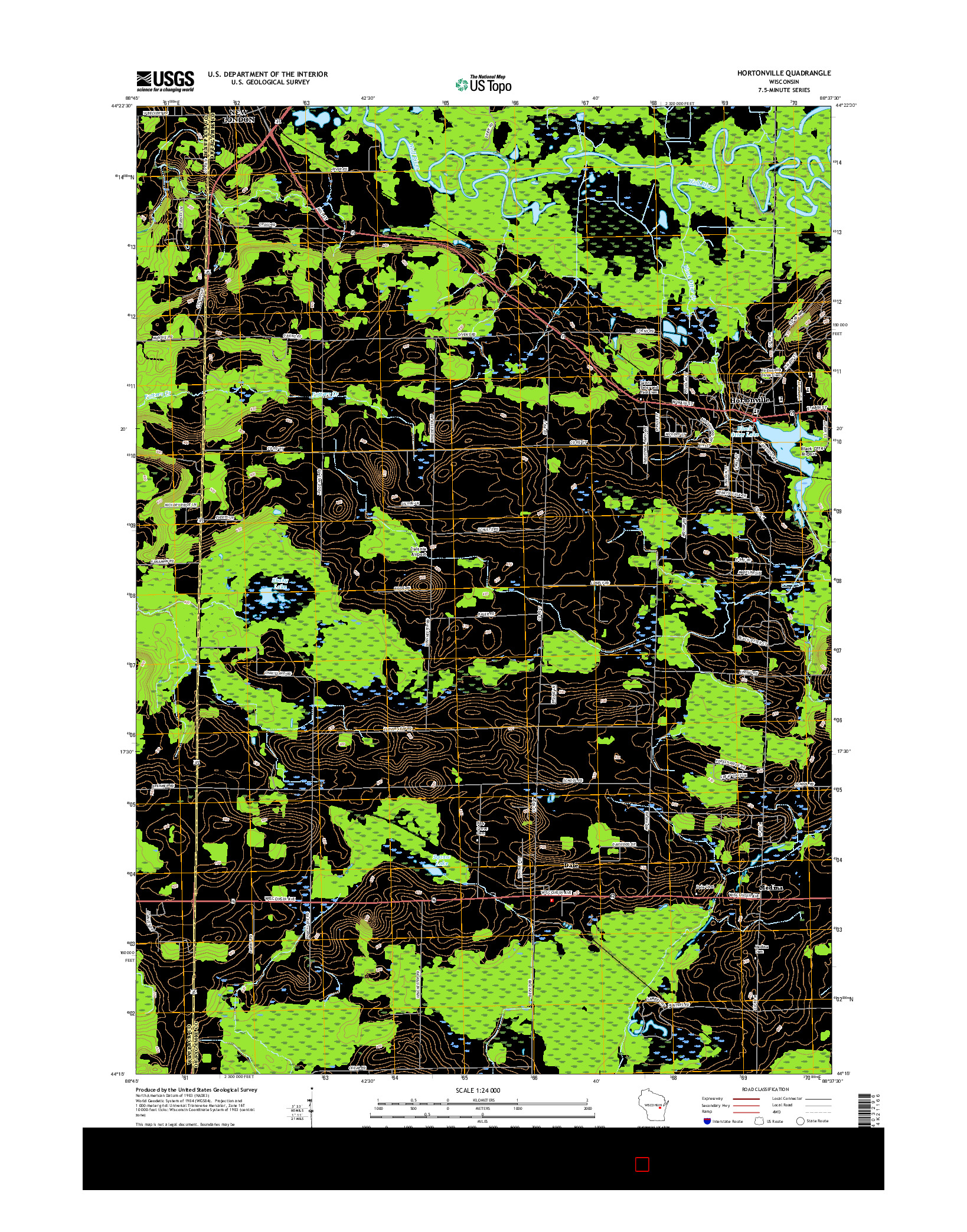 USGS US TOPO 7.5-MINUTE MAP FOR HORTONVILLE, WI 2016