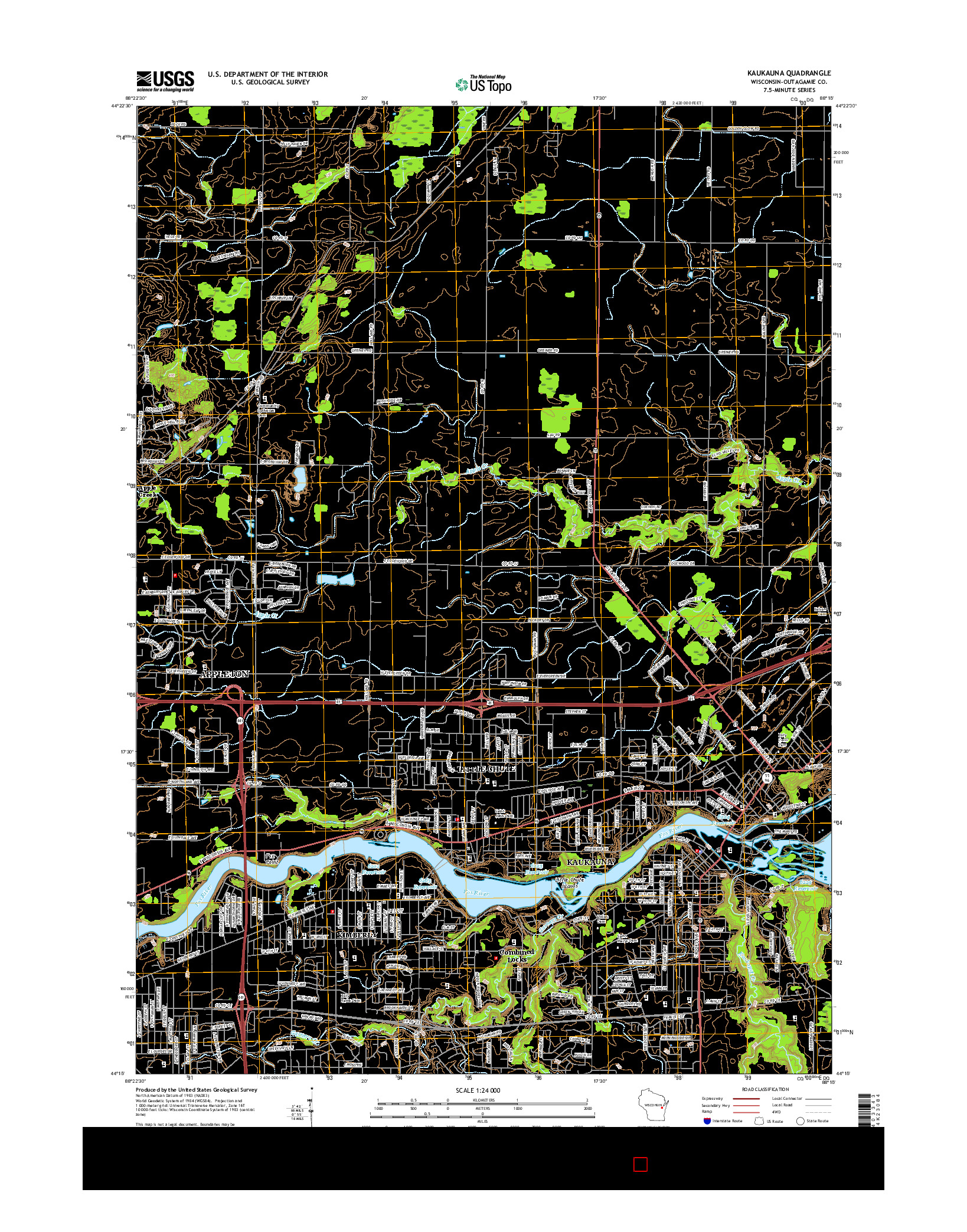 USGS US TOPO 7.5-MINUTE MAP FOR KAUKAUNA, WI 2016