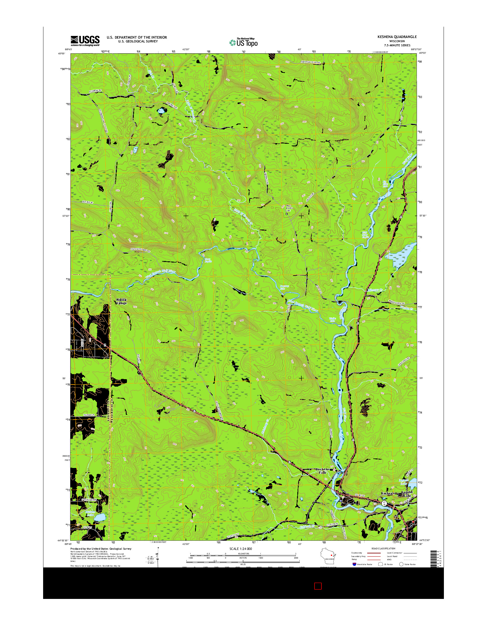 USGS US TOPO 7.5-MINUTE MAP FOR KESHENA, WI 2016