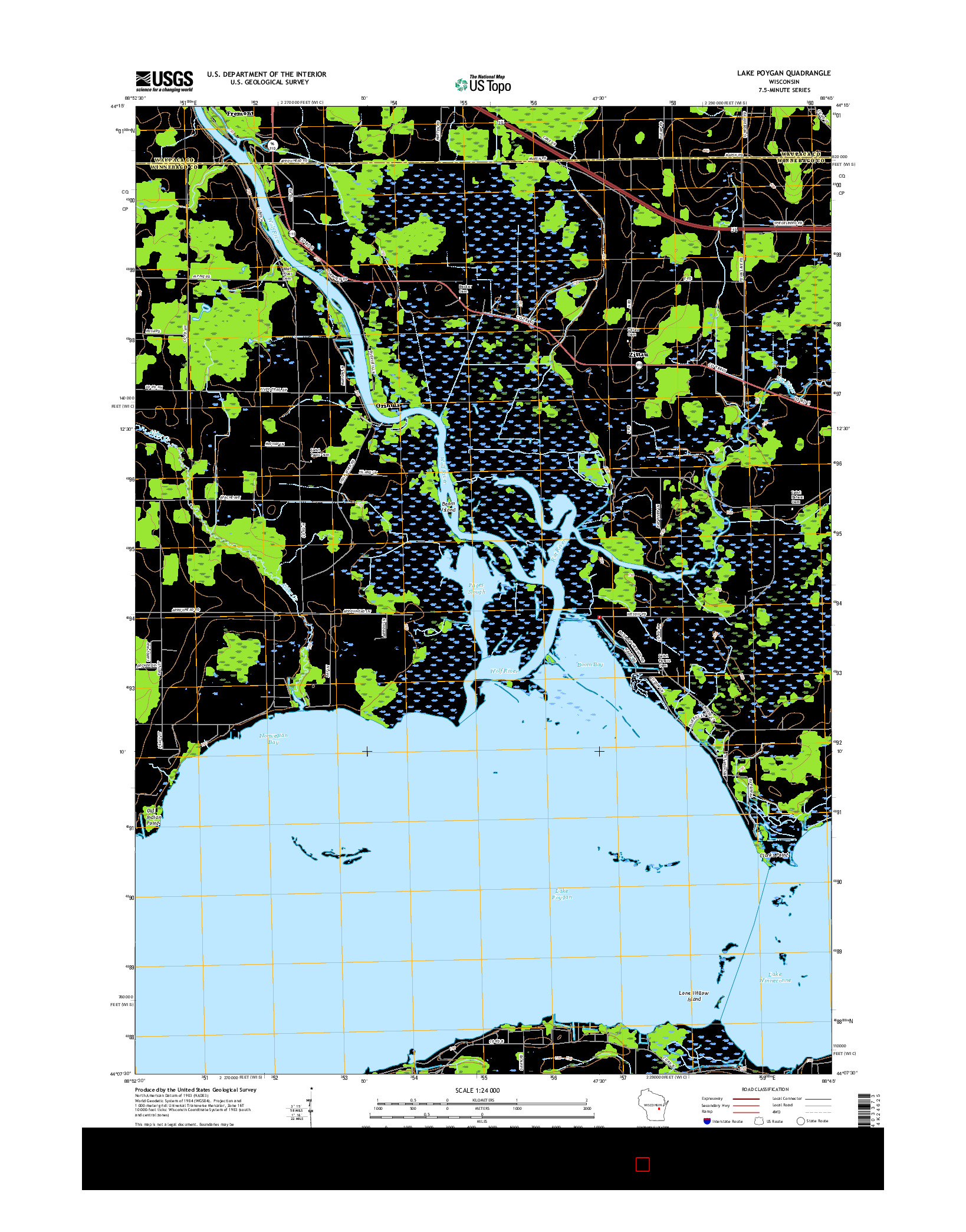 USGS US TOPO 7.5-MINUTE MAP FOR LAKE POYGAN, WI 2016