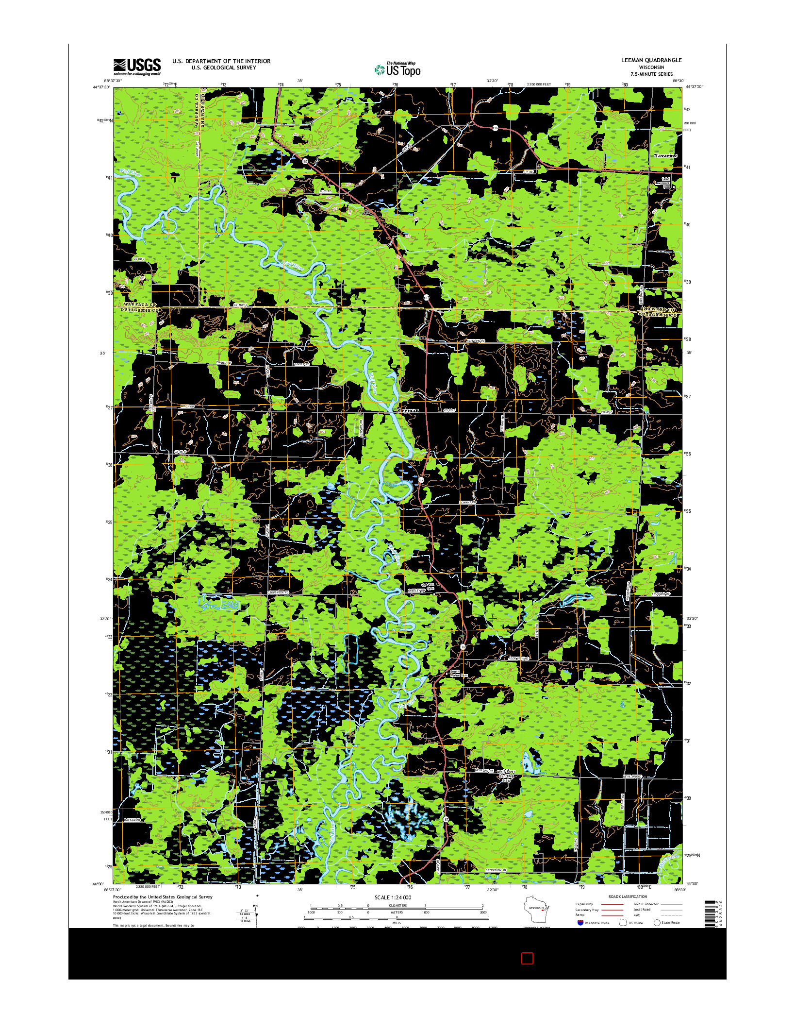 USGS US TOPO 7.5-MINUTE MAP FOR LEEMAN, WI 2016