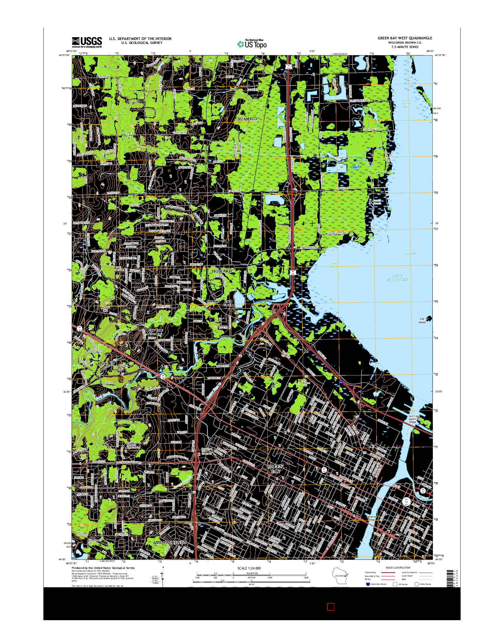 USGS US TOPO 7.5-MINUTE MAP FOR GREEN BAY WEST, WI 2016