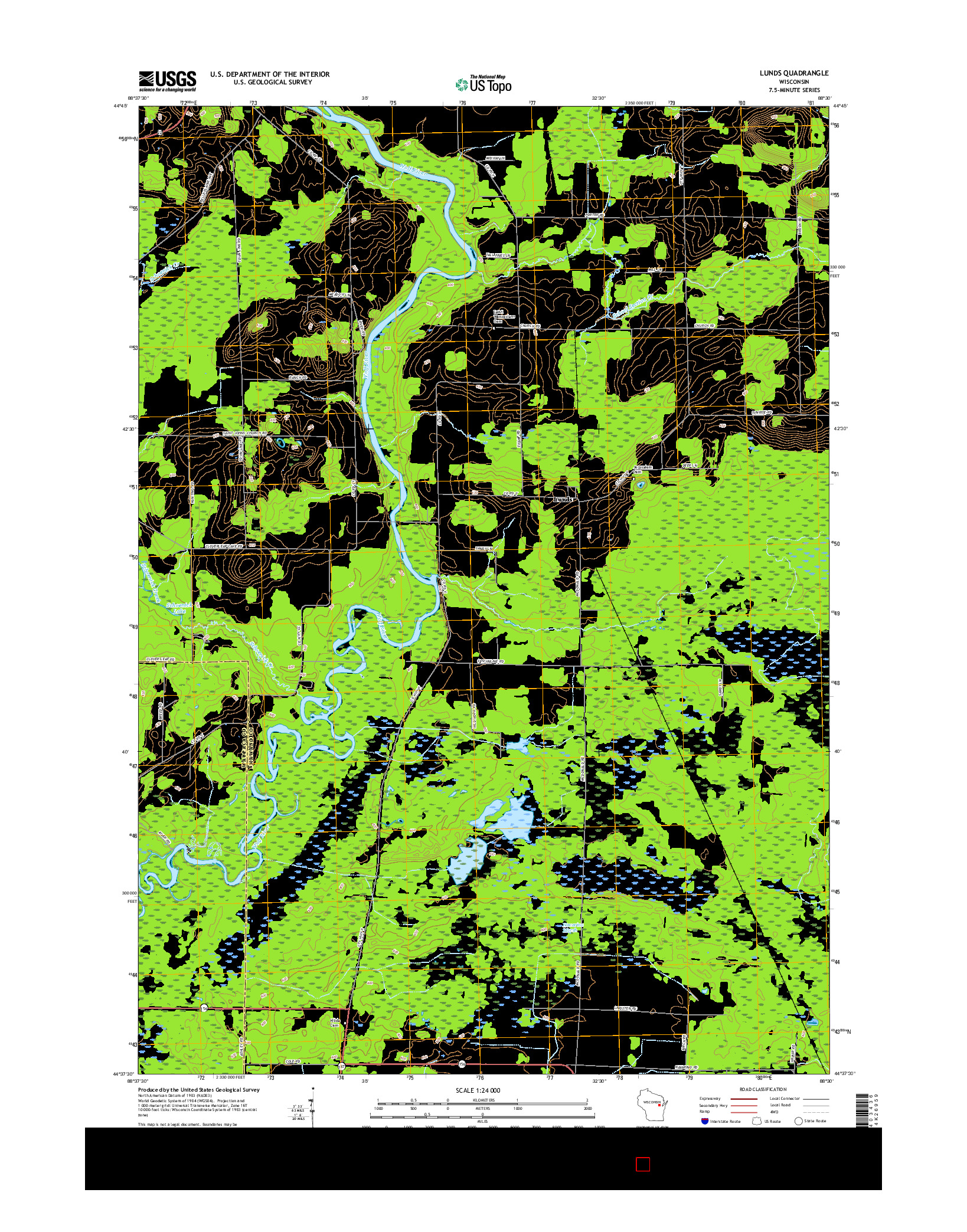 USGS US TOPO 7.5-MINUTE MAP FOR LUNDS, WI 2016