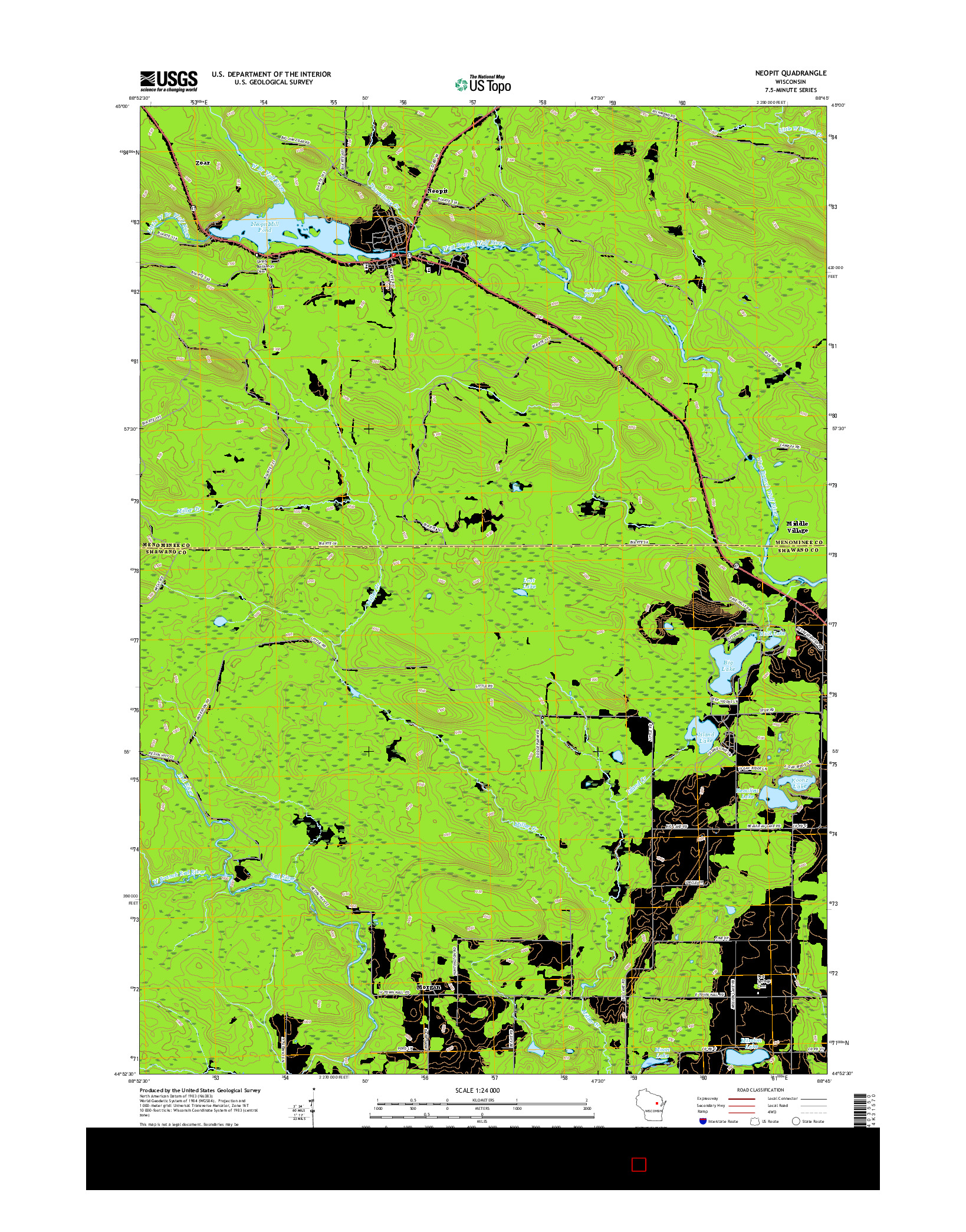 USGS US TOPO 7.5-MINUTE MAP FOR NEOPIT, WI 2016