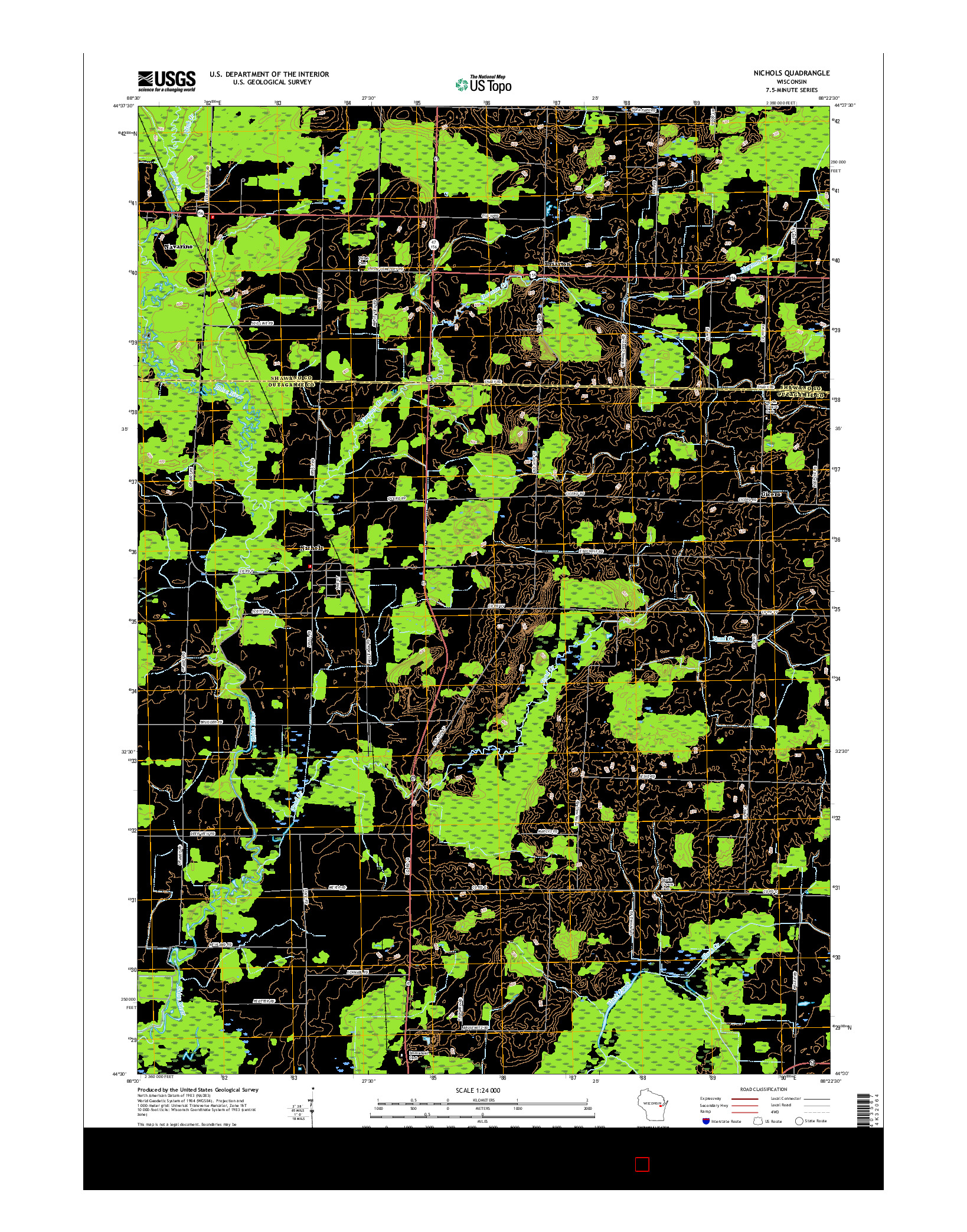 USGS US TOPO 7.5-MINUTE MAP FOR NICHOLS, WI 2016