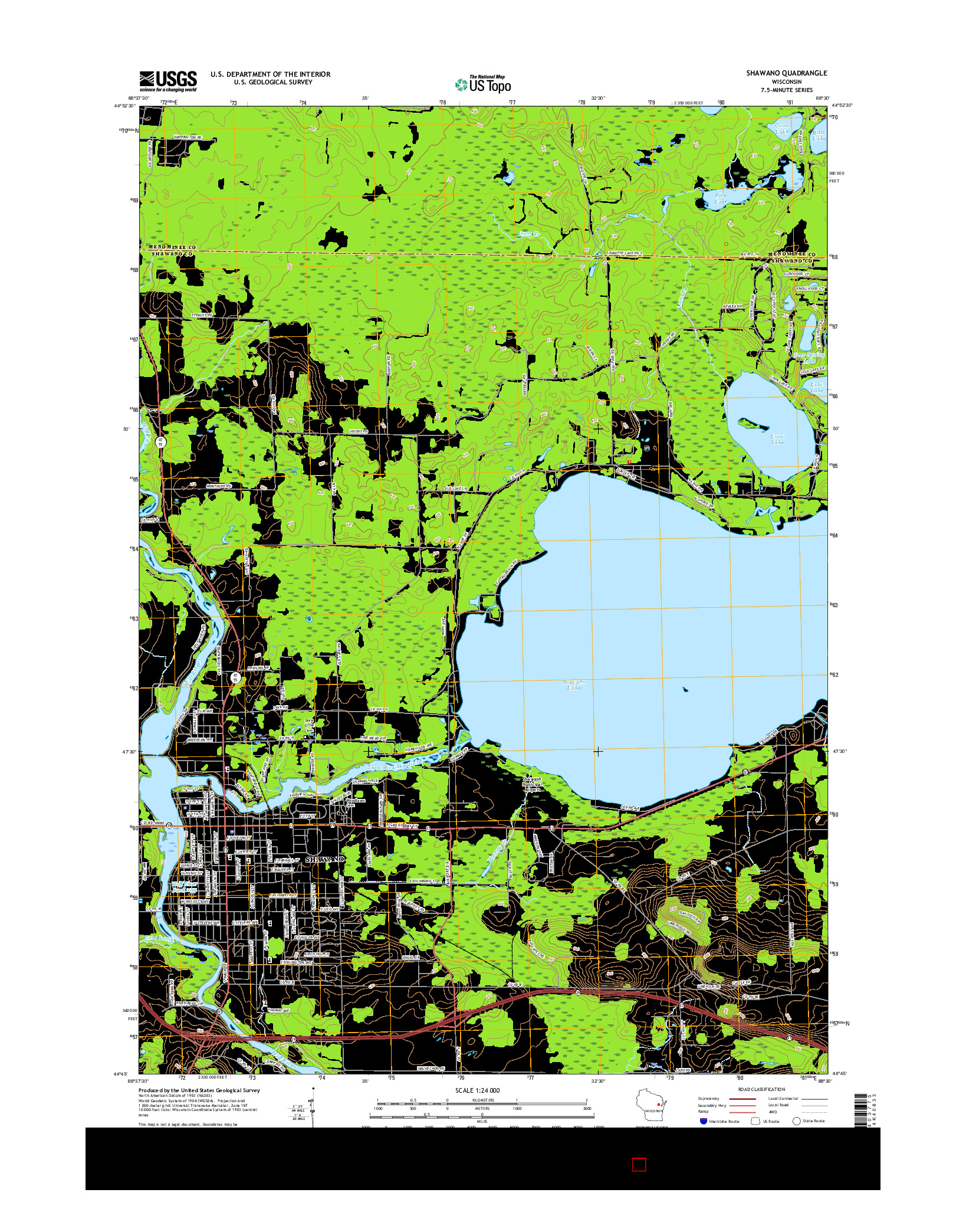 USGS US TOPO 7.5-MINUTE MAP FOR SHAWANO, WI 2016