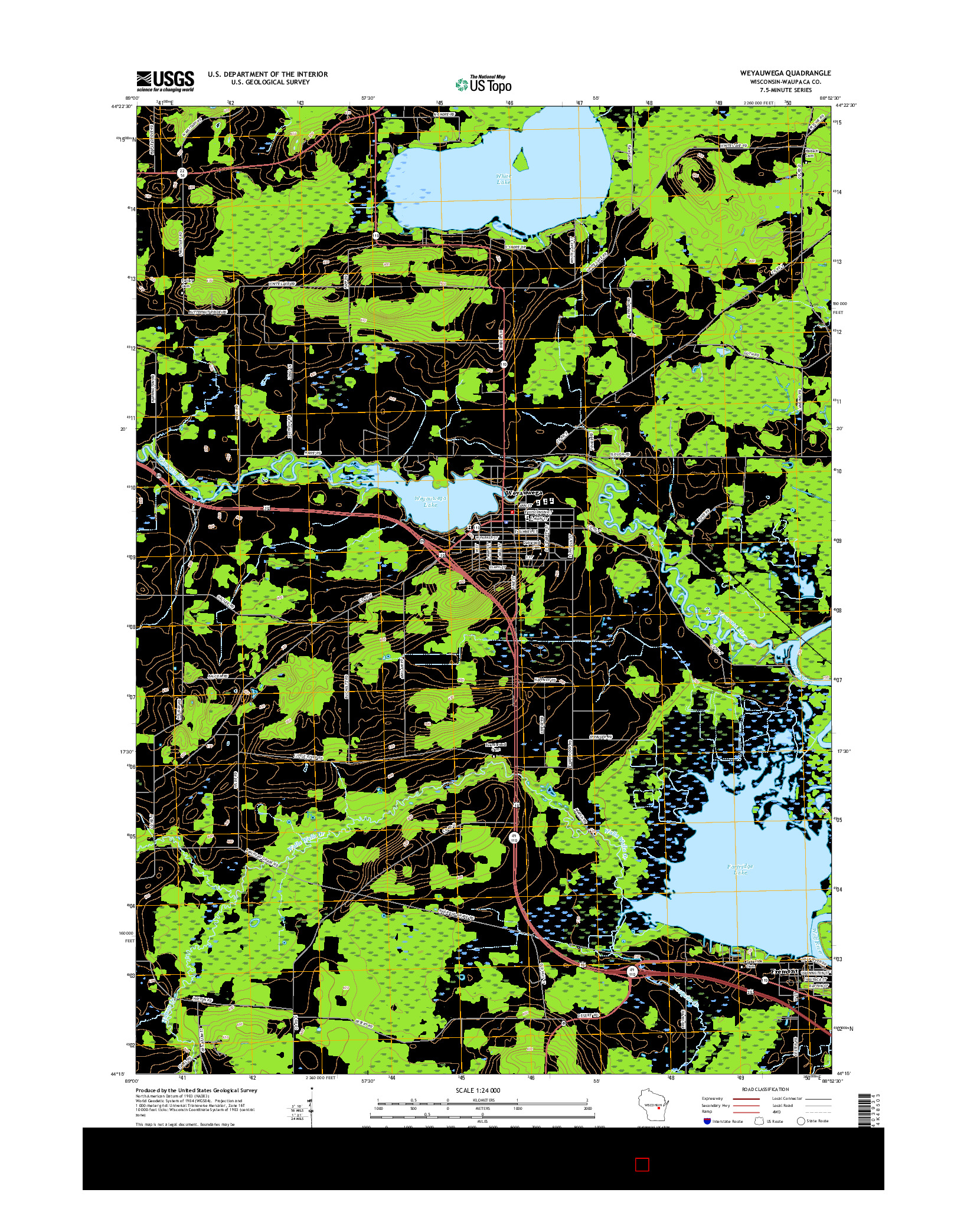 USGS US TOPO 7.5-MINUTE MAP FOR WEYAUWEGA, WI 2016