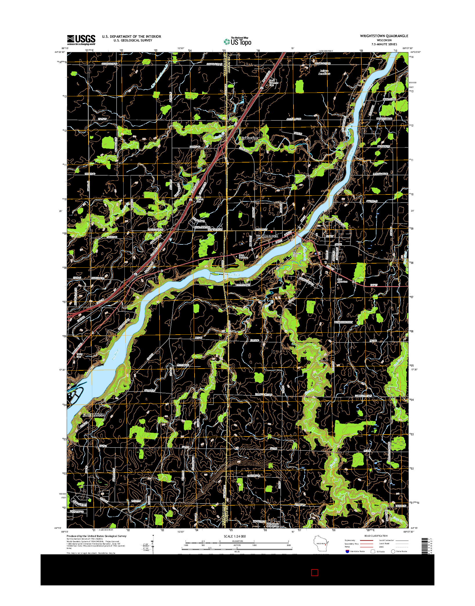 USGS US TOPO 7.5-MINUTE MAP FOR WRIGHTSTOWN, WI 2016