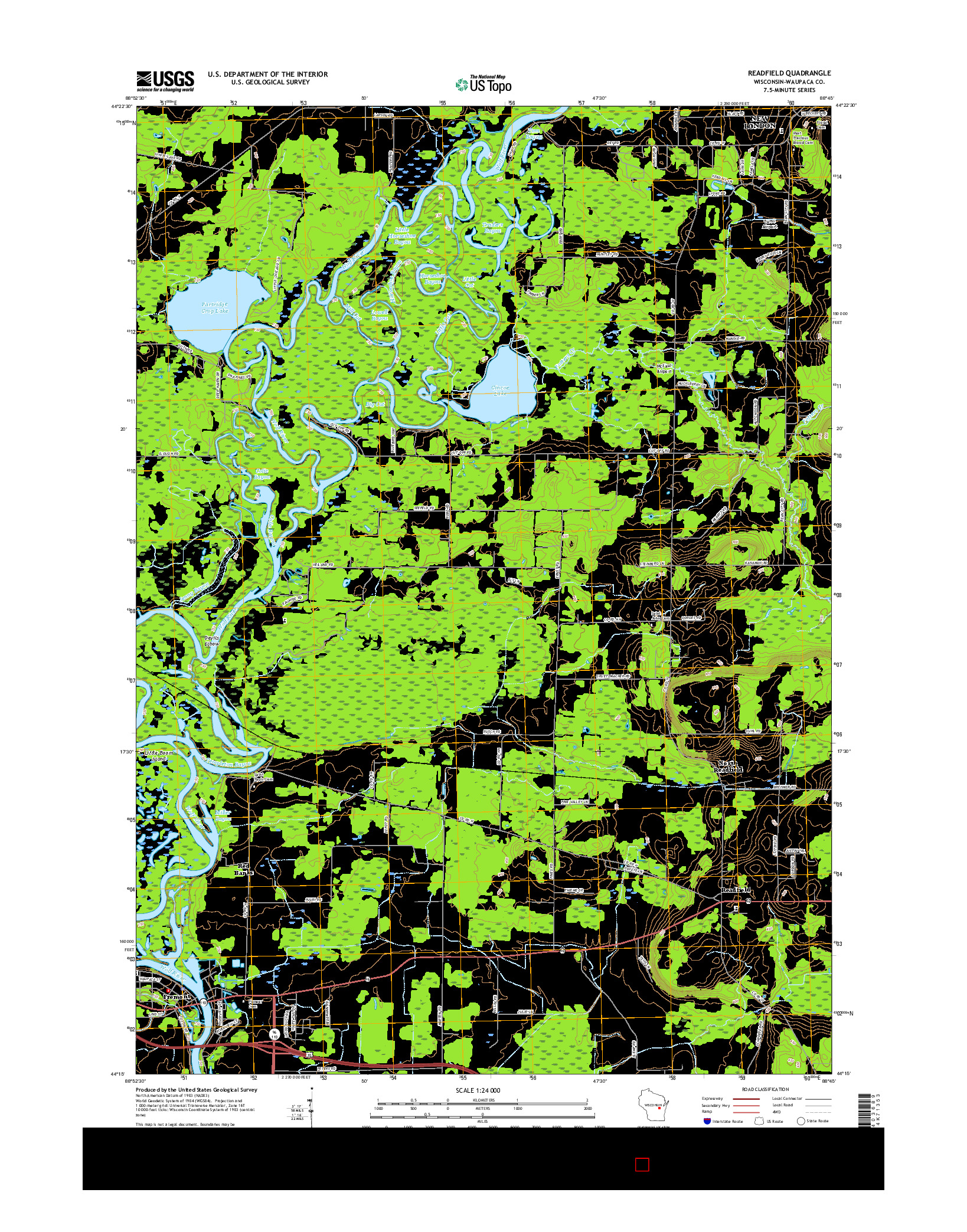 USGS US TOPO 7.5-MINUTE MAP FOR READFIELD, WI 2016