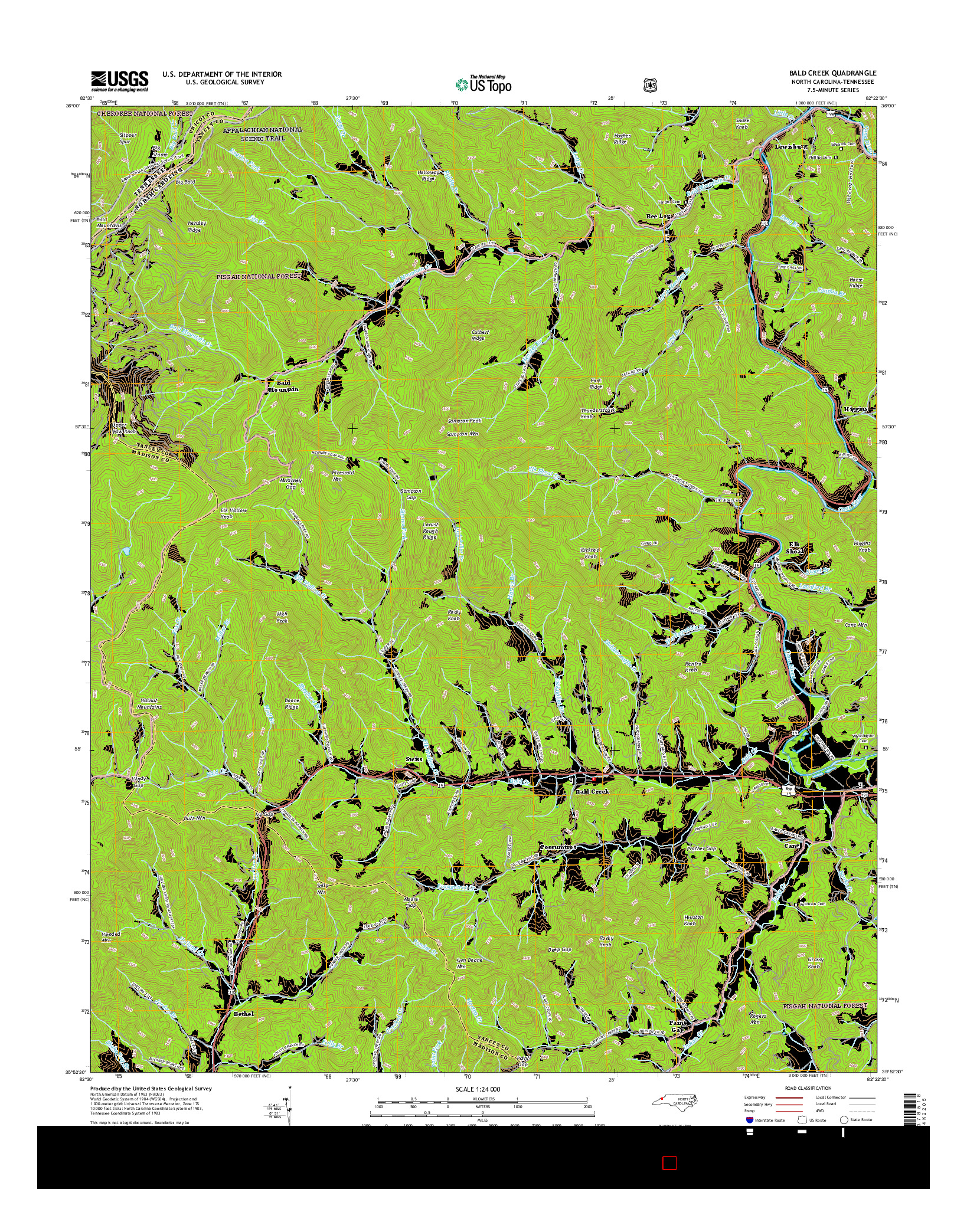 USGS US TOPO 7.5-MINUTE MAP FOR BALD CREEK, NC-TN 2016