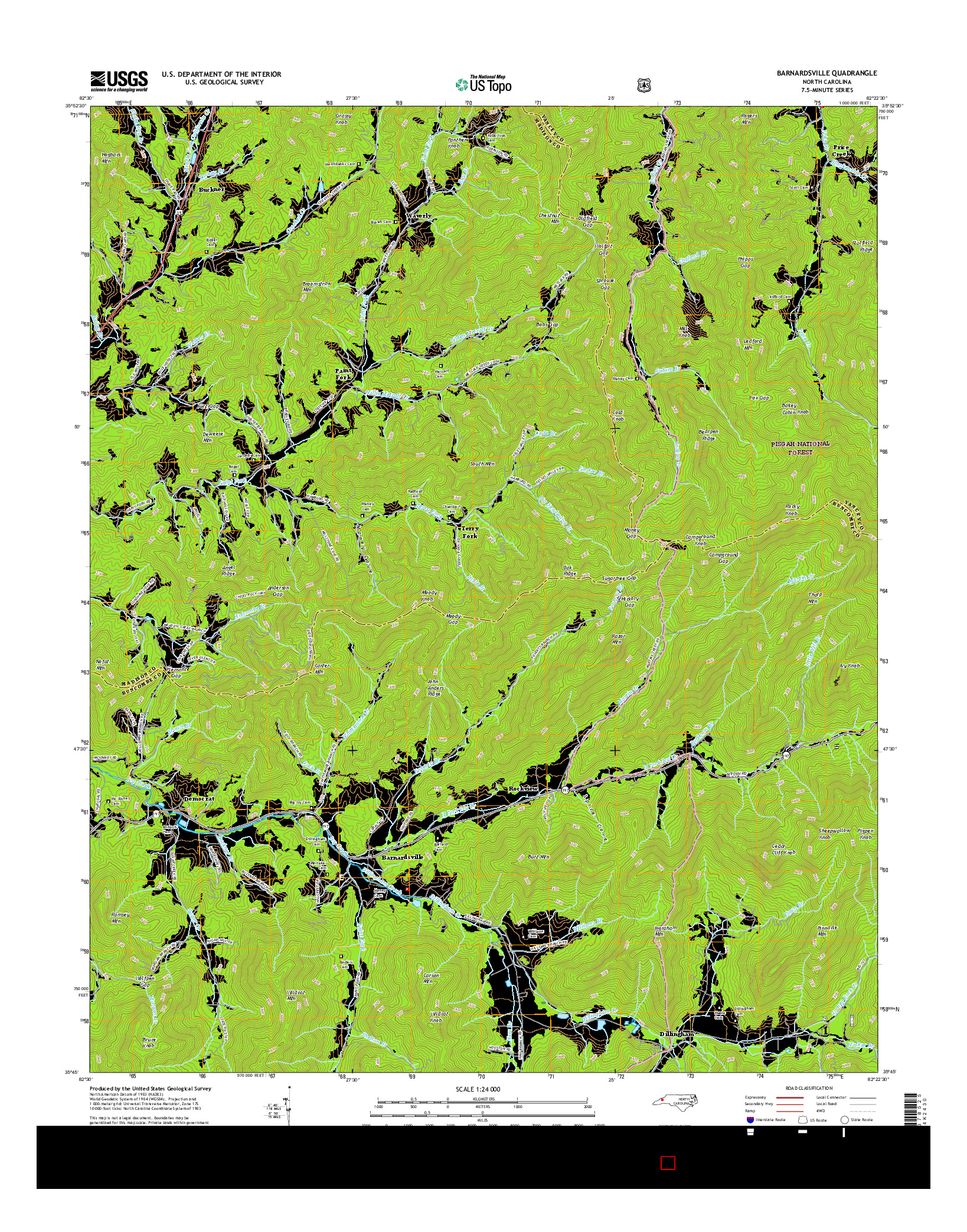 USGS US TOPO 7.5-MINUTE MAP FOR BARNARDSVILLE, NC 2016